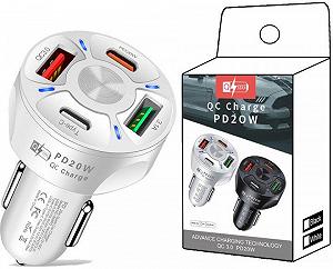Зарядное устройство автомобильное Xiamen 2USB 2Type-C PD20W QC 3.0 White 050552 synthetic.ua - Фото 1