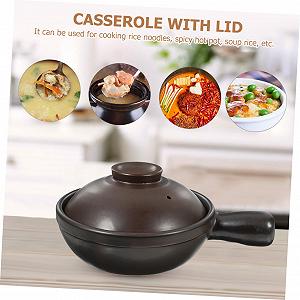 Кастрюля керамическая с крышкой термостойкая глиняная с одной ручкой synthetic.ua - Фото 1