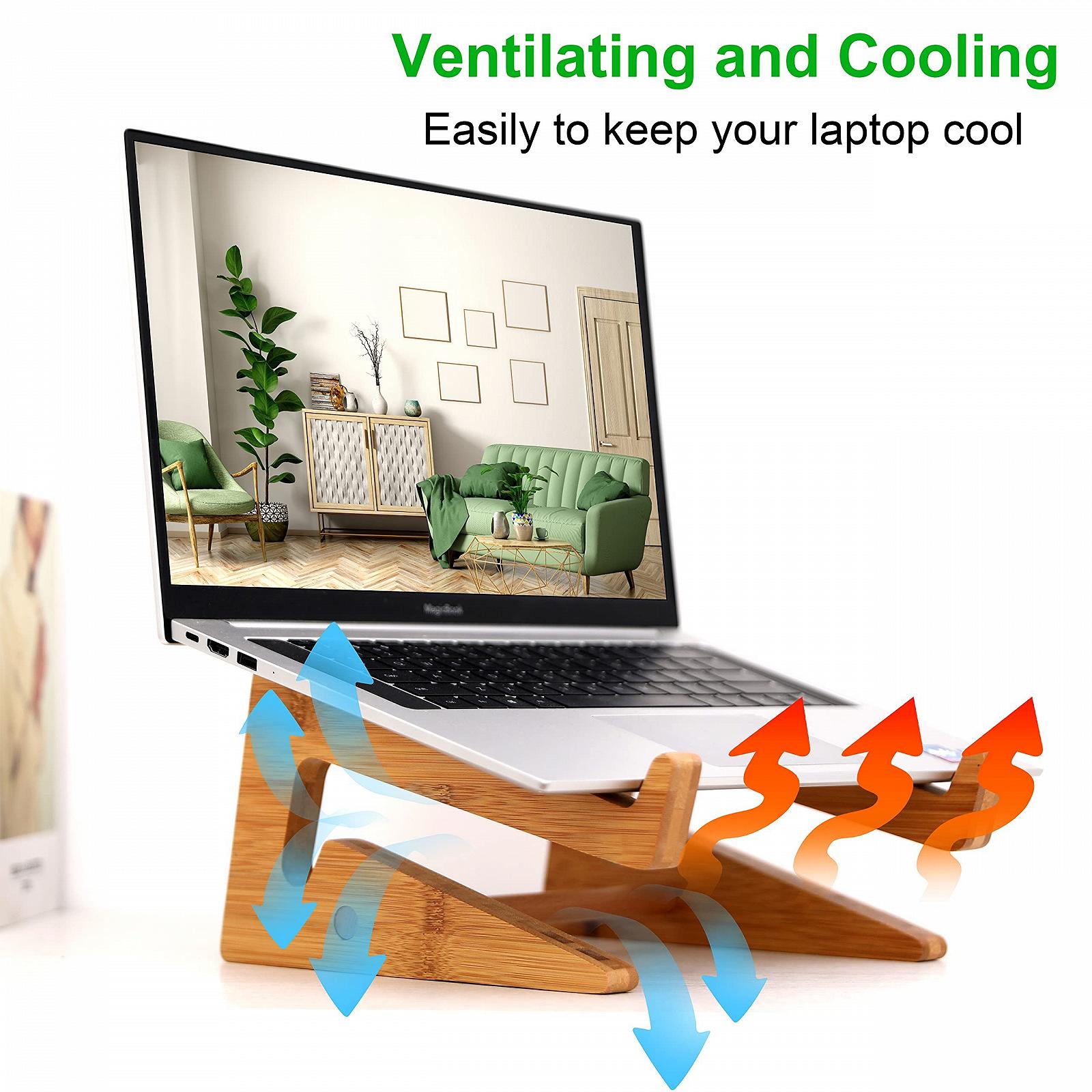 Деревянная вертикальная подставка для ноутбука, бамбуковая подставка для ноутбука совместима с MacBook Air Pro/Dell XPS/Surface Pro/HP/Pixelbook/Lenovo, для ноутбуков 13-15.6 дюймов, фото №4