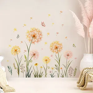 Наклейка на стіну Tanlaby Жовта кульбаба Рослини Метелик Жовта synthetic.ua - Фото 1