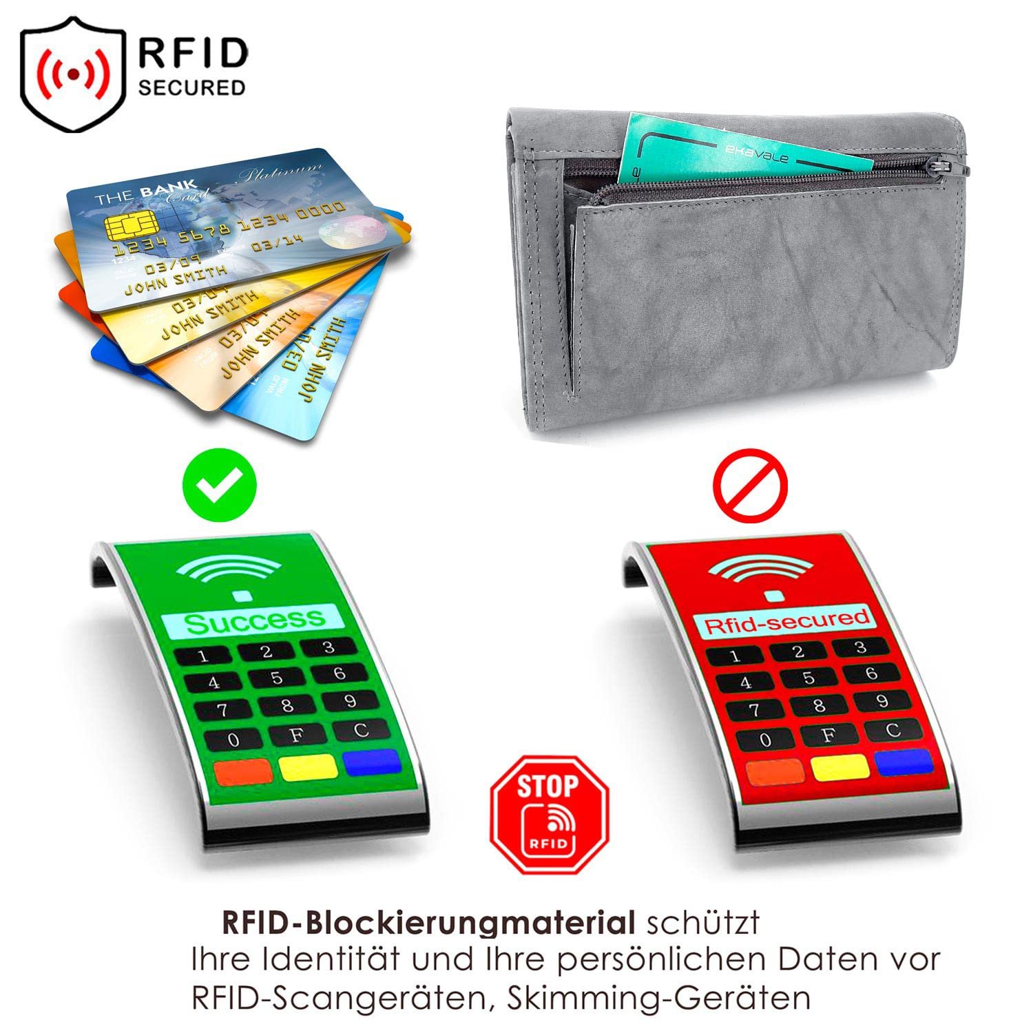 Кошелек Женский Кожаный ekavale с RFID защитой, 25 отделений, длинный, серый, кошелек для монет, фото №4