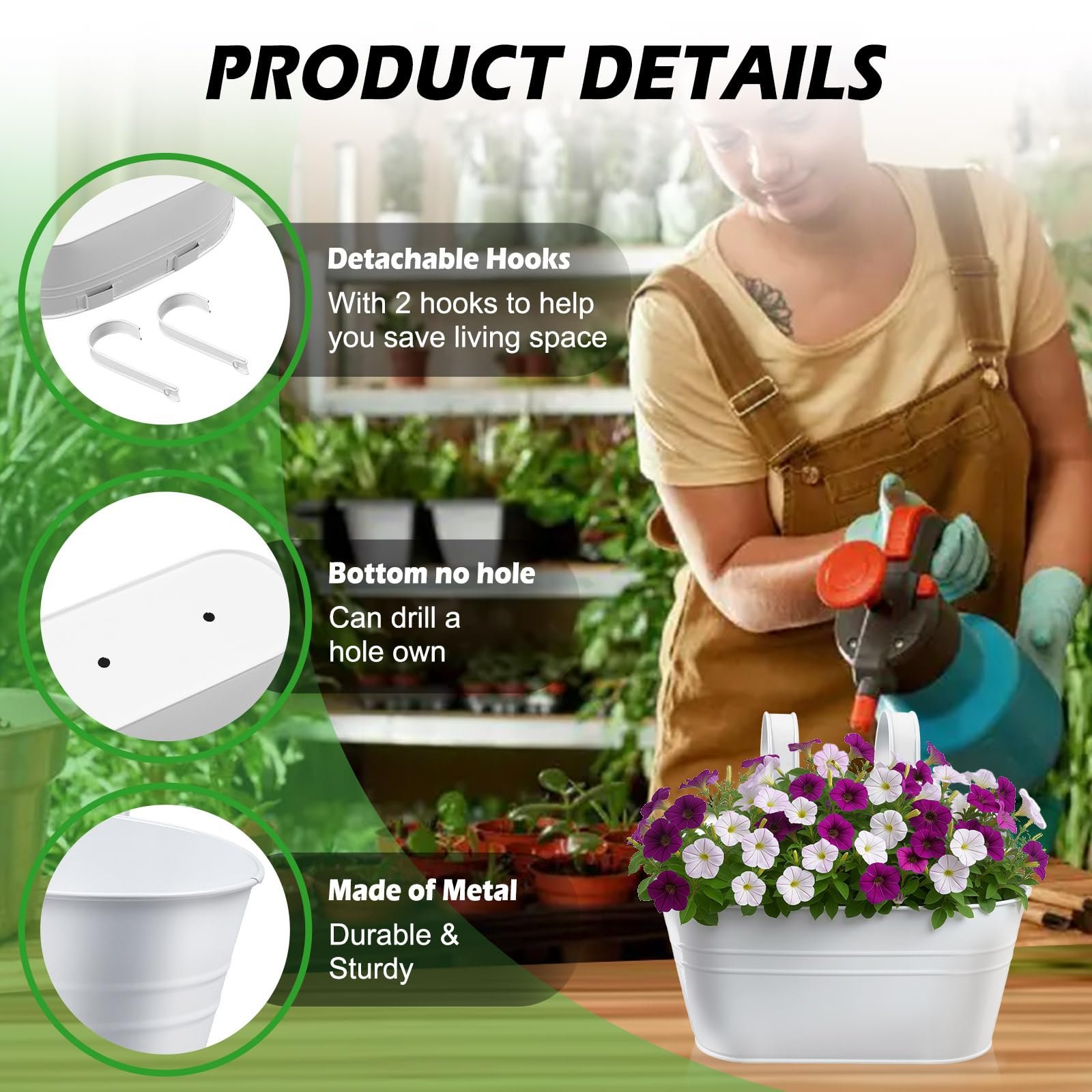 Кашпо металеві підвісні YedZen набір 4 шт 27,5 см білі, фото №5