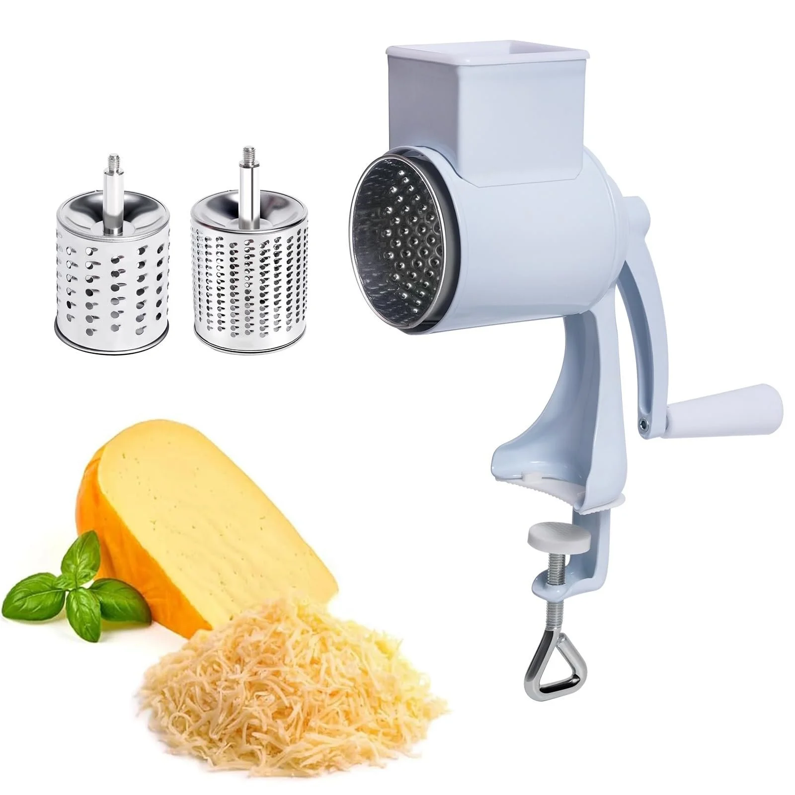 Терка с ручкой, барабанная, нержавеющая сталь, с 2 барабанными лезвиями, фото №1