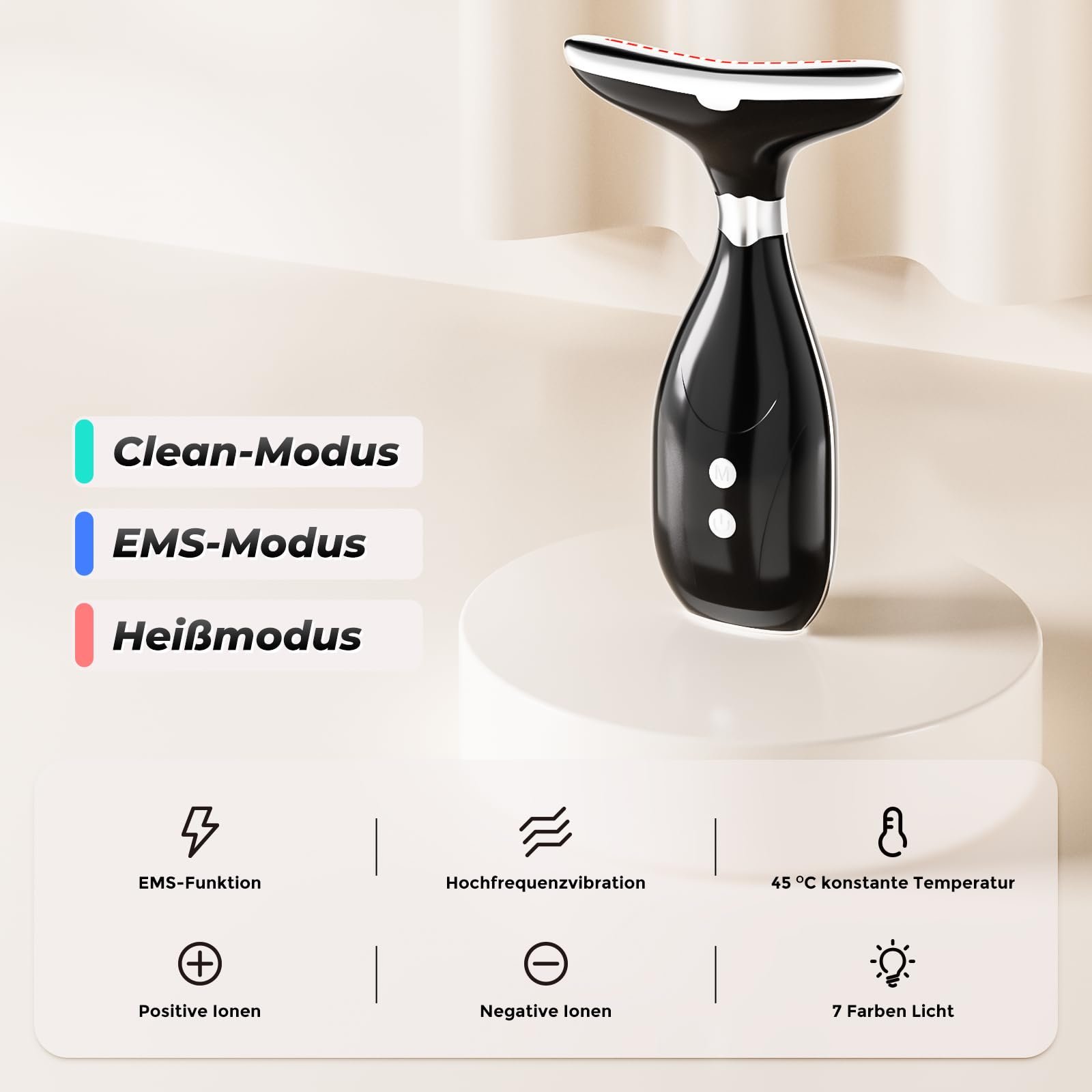 Масажер для обличчя CARER SPARK проти зморшок, пристрій 6-в-1 для краси обличчя 45°C з 3 режимами та 7 кольорами світлотерапії, EMS масажер для підтяжки шкіри, фото №2