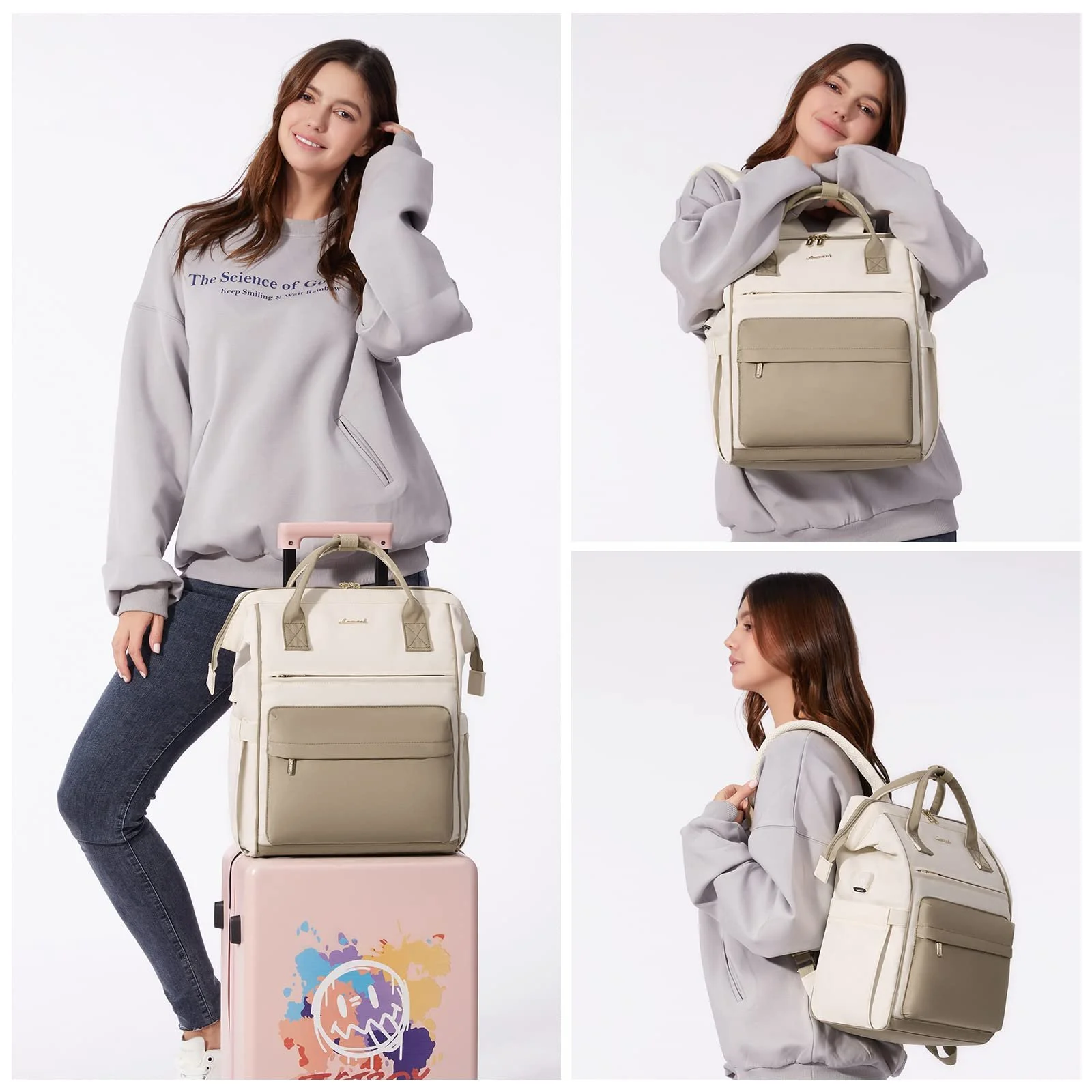 Рюкзак для ноутбука LOVEVOOK 15.6 дюймів Водонепроникний USB Charging Port Beige Grey, фото №8 Рюкзак для ноутбука LOVEVOOK 15.6 дюймів Водонепроникний USB Charging Port Beige Grey, фото №8