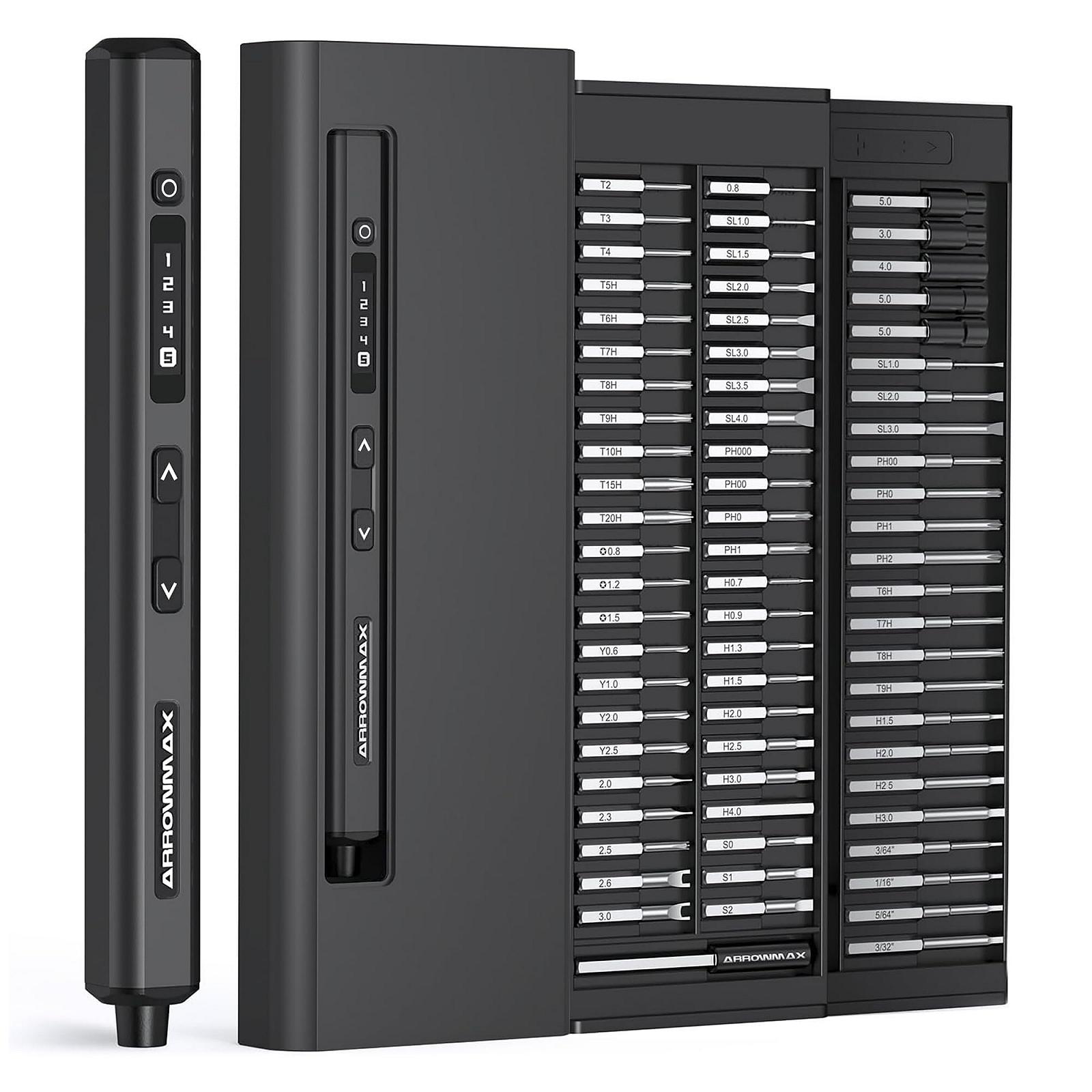 Електрична викрутка ARROWMAX SES Ultra 74 в 1 з 70 магнітними бітами, 5 режимами крутного моменту, для телефону, чорна, фото №1 Електрична викрутка ARROWMAX SES Ultra 74 в 1 з 70 магнітними бітами, 5 режимами крутного моменту, для телефону, чорна, фото №1