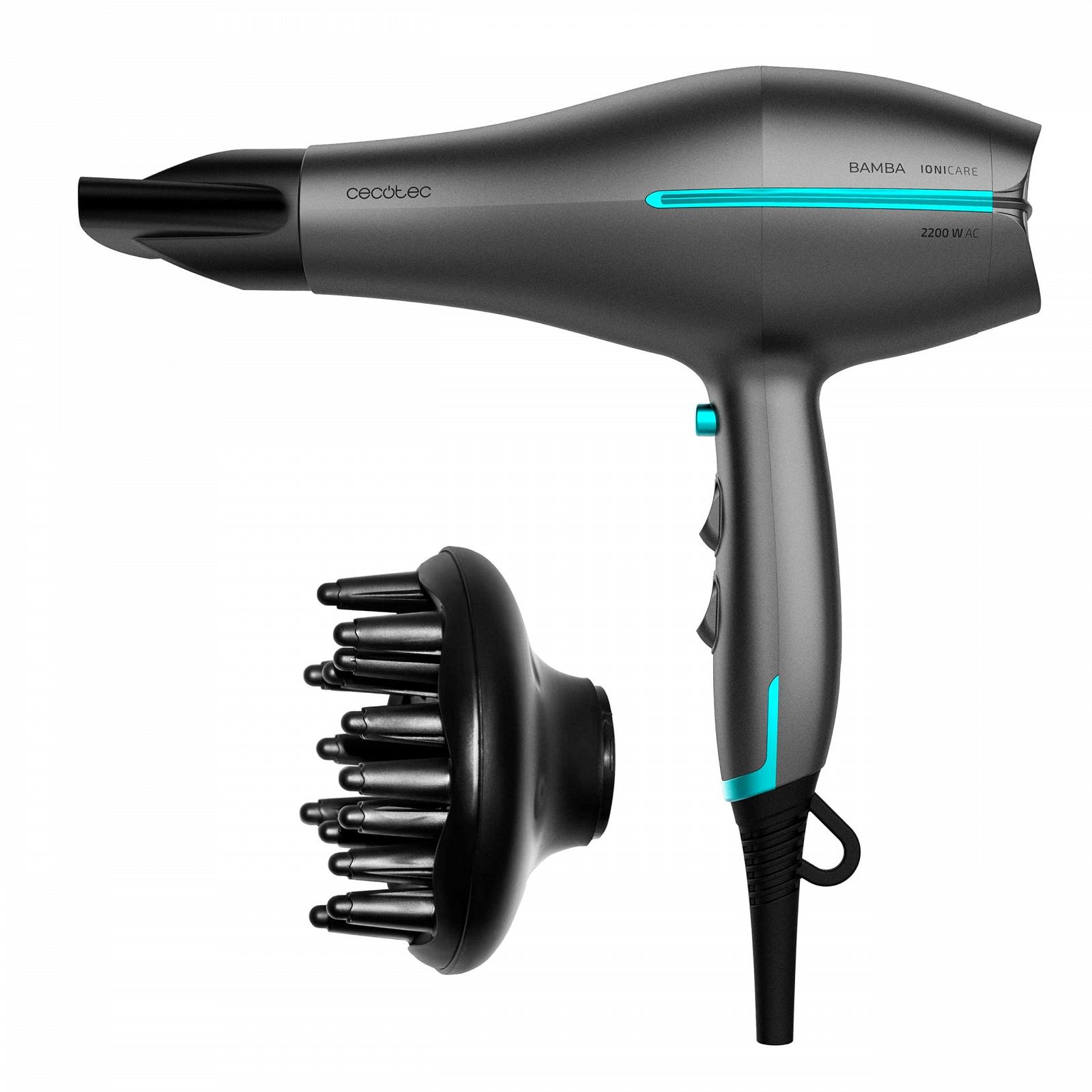 Фен Cecotec Bamba IoniCare 5300 Maxi Aura Ionic, 2200 Вт, AC-мотор, функция холодного воздуха, кабель 1,8 м, с диффузором и концентратором, черный, фото №1