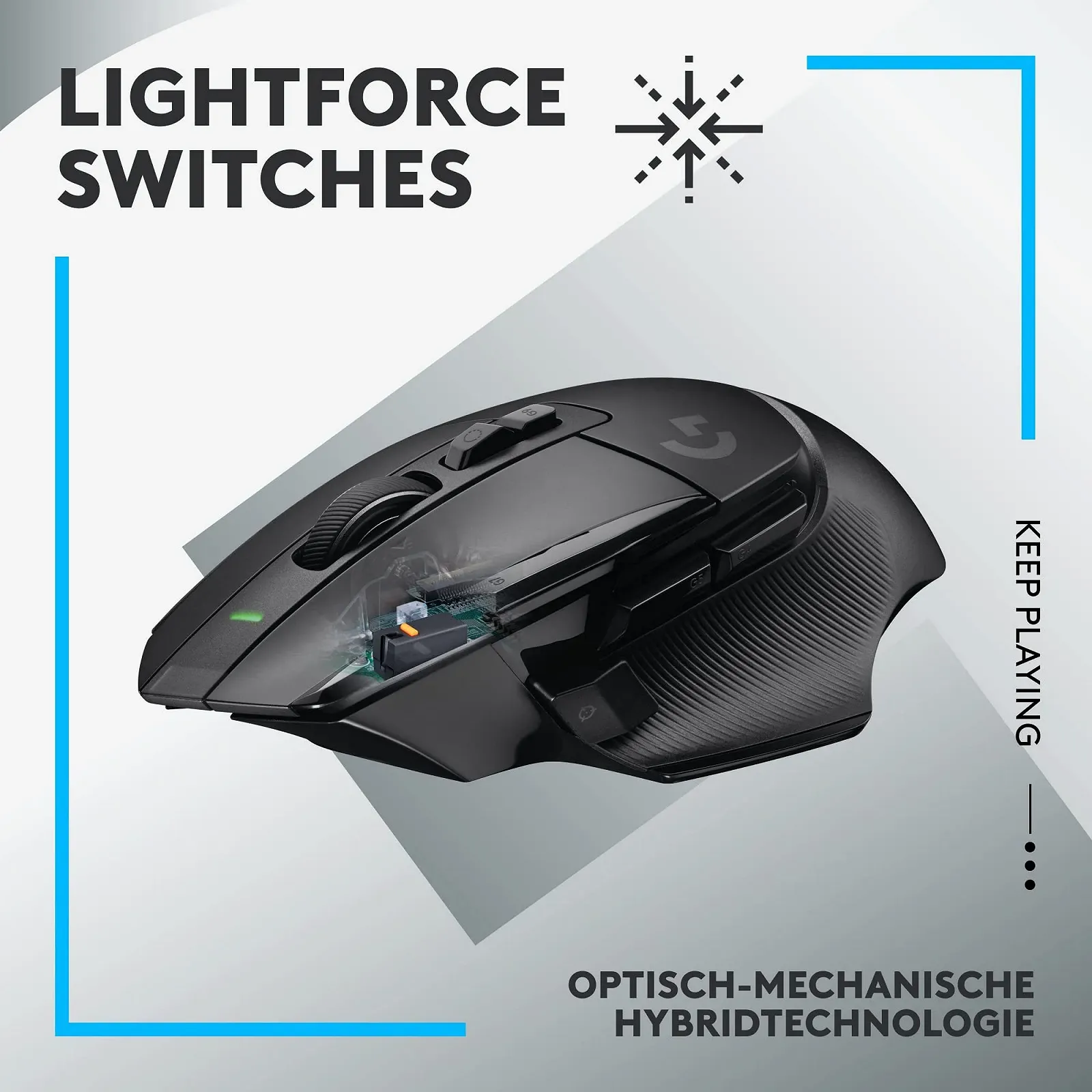 Миша Logitech G 502 X Lightspeed Wireless Gaming, оптична, перемикачі Optical Mechanical Lightforce Hybrid, сенсор Hero 25K, чорна, фото №3