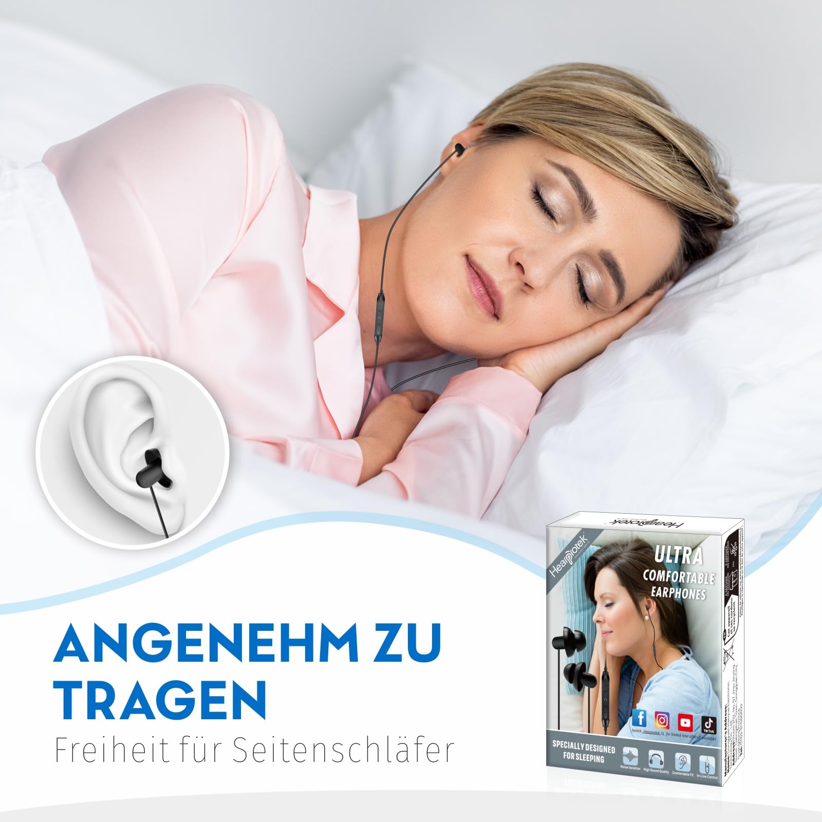 Навушники Hearprotek Sleep Soft Lightweight з мікрофоном і регулюванням гучності 3.5мм, фото №2