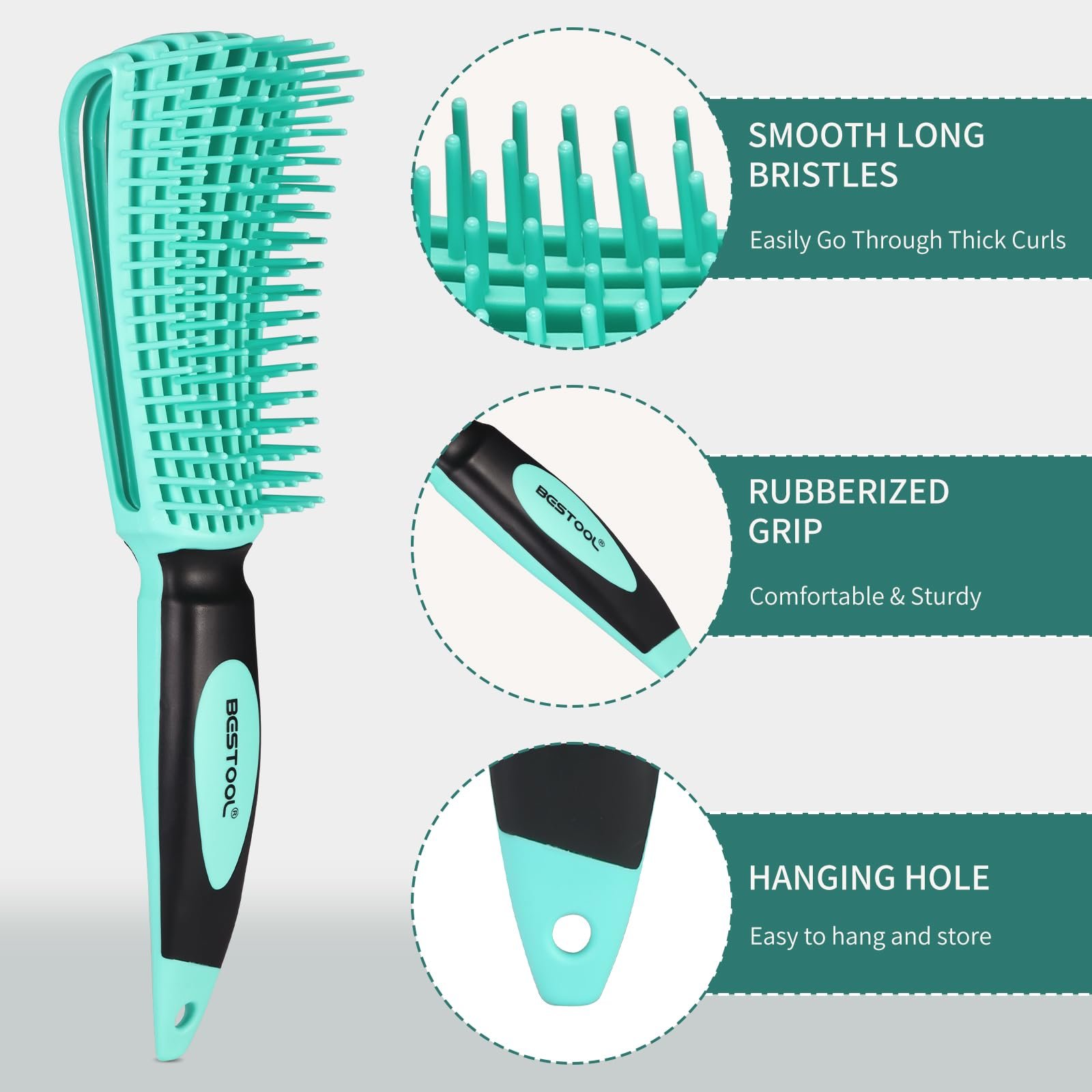 Расческа BESTOOL Pro Detangling для натуральных волос для афро волос от 3a до 4c Kinky, вьющихся, волнистых волос, легкое распутывание с влажными/сухими волосами, улучшение текстуры волос Зеленая, фото №3