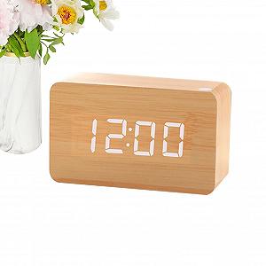 Настольные часы Электрические деревянные Большой дисплей Контроль звука 3 параметра громкости для спальни - Фото 1