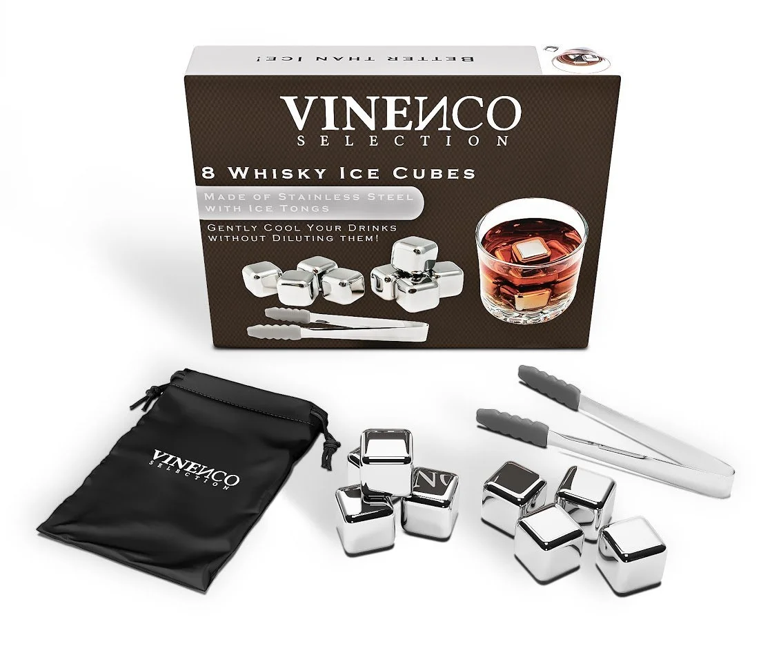 Камни для виски VINENCO, 8 многоразовых охлаждающих кубиков из нержавеющей стали + мешочек для хранения, фото №3 Камни для виски VINENCO, 8 многоразовых охлаждающих кубиков из нержавеющей стали + мешочек для хранения, фото №3