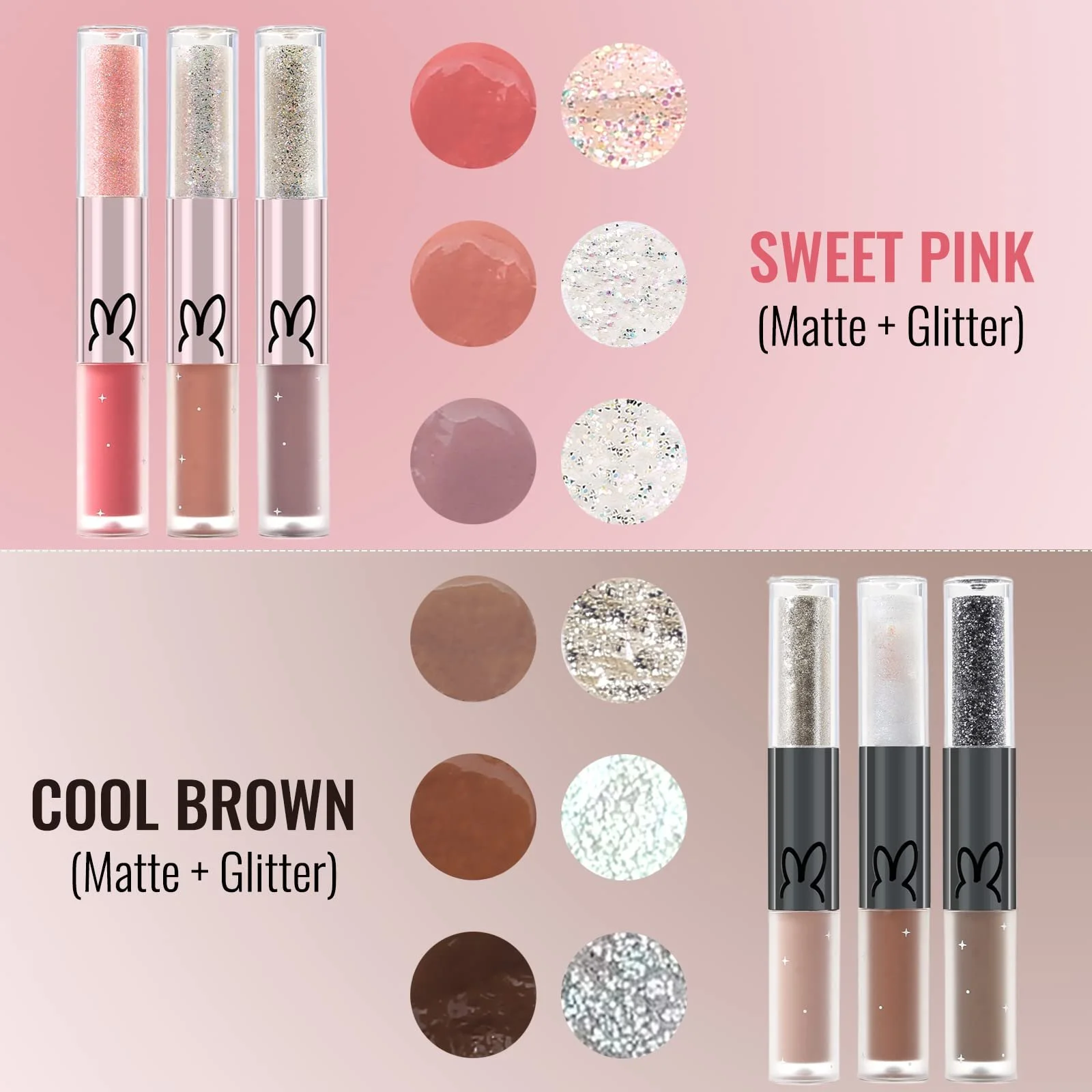 Рідкі тіні-олівець Erinde 2-в-1 блискучі і матові, фото №5