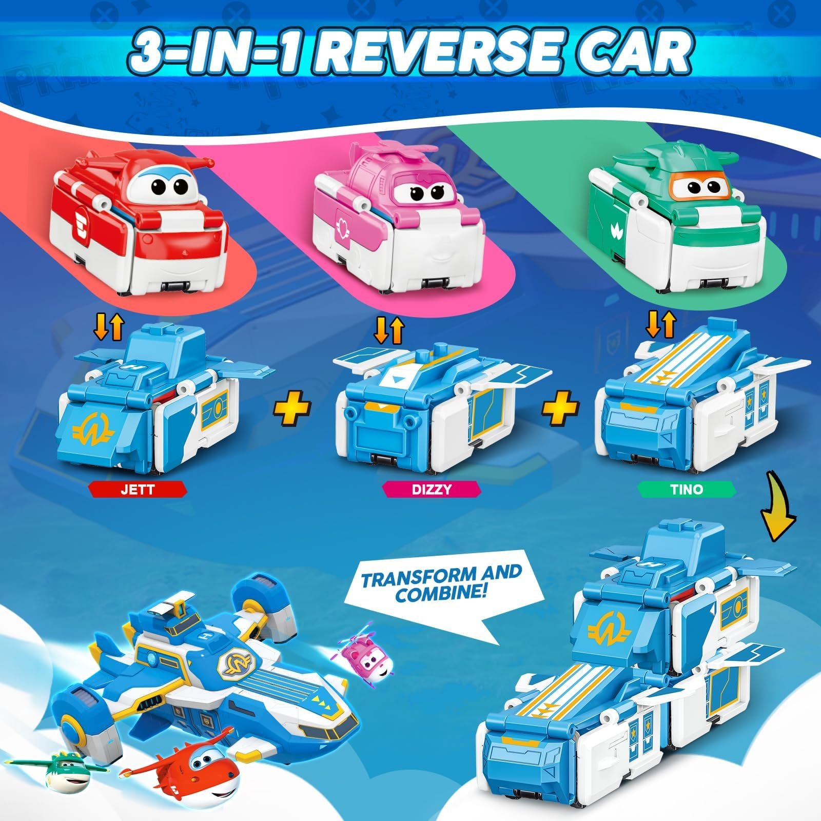 Трансформер Super Wings 3-в-1 База и Переворачивающиеся Машинки Синий, фото №4