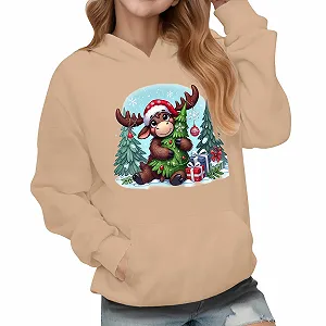 Різдвяний світшот дитячий з капюшоном, Світшот з довгими рукавами, м'який фліс, милий принт - Фото 1