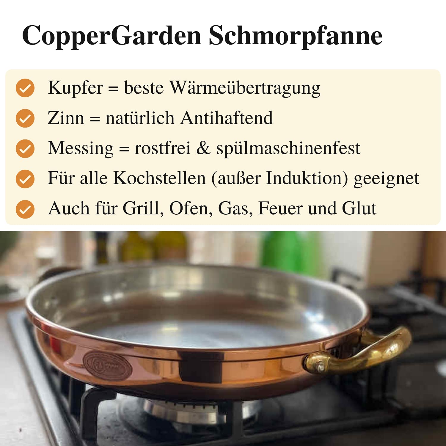 Сотейник Copper Garden Copper 24 см с ручками I Медная сковорода с пищевым оловом: идеальная теплопроводность/распределение I Медная сковорода высокая и устойчивая для жарки, запекания, сервировки и т.д., фото №5 Сотейник Copper Garden Copper 24 см с ручками I Медная сковорода с пищевым оловом: идеальная теплопроводность/распределение I Медная сковорода высокая и устойчивая для жарки, запекания, сервировки и т.д., фото №5