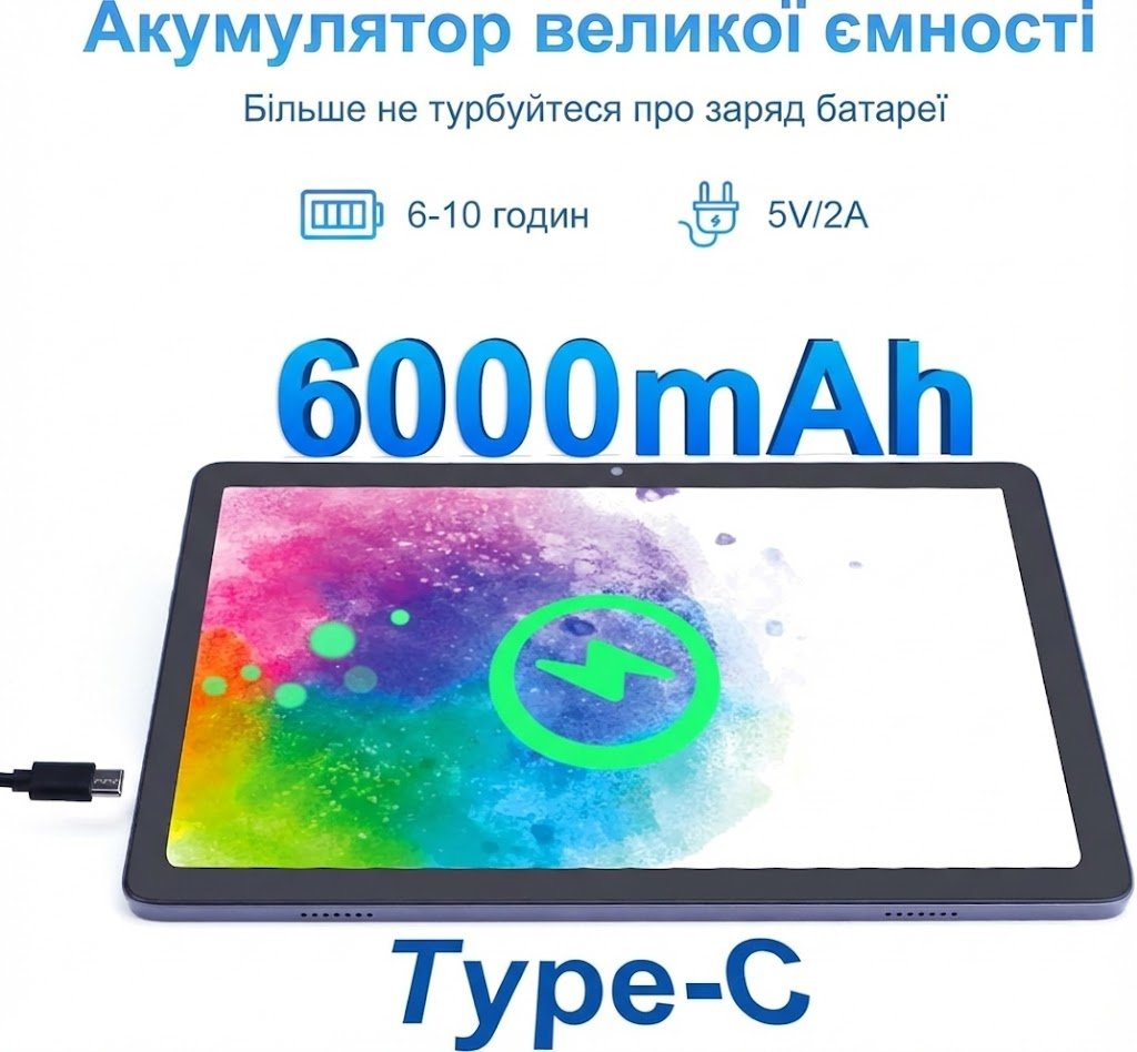 Планшет 10.1" Full HD C idea P1200 4+4/128GB 8 ядер Android 12 6000 mAh Серый, фото №4