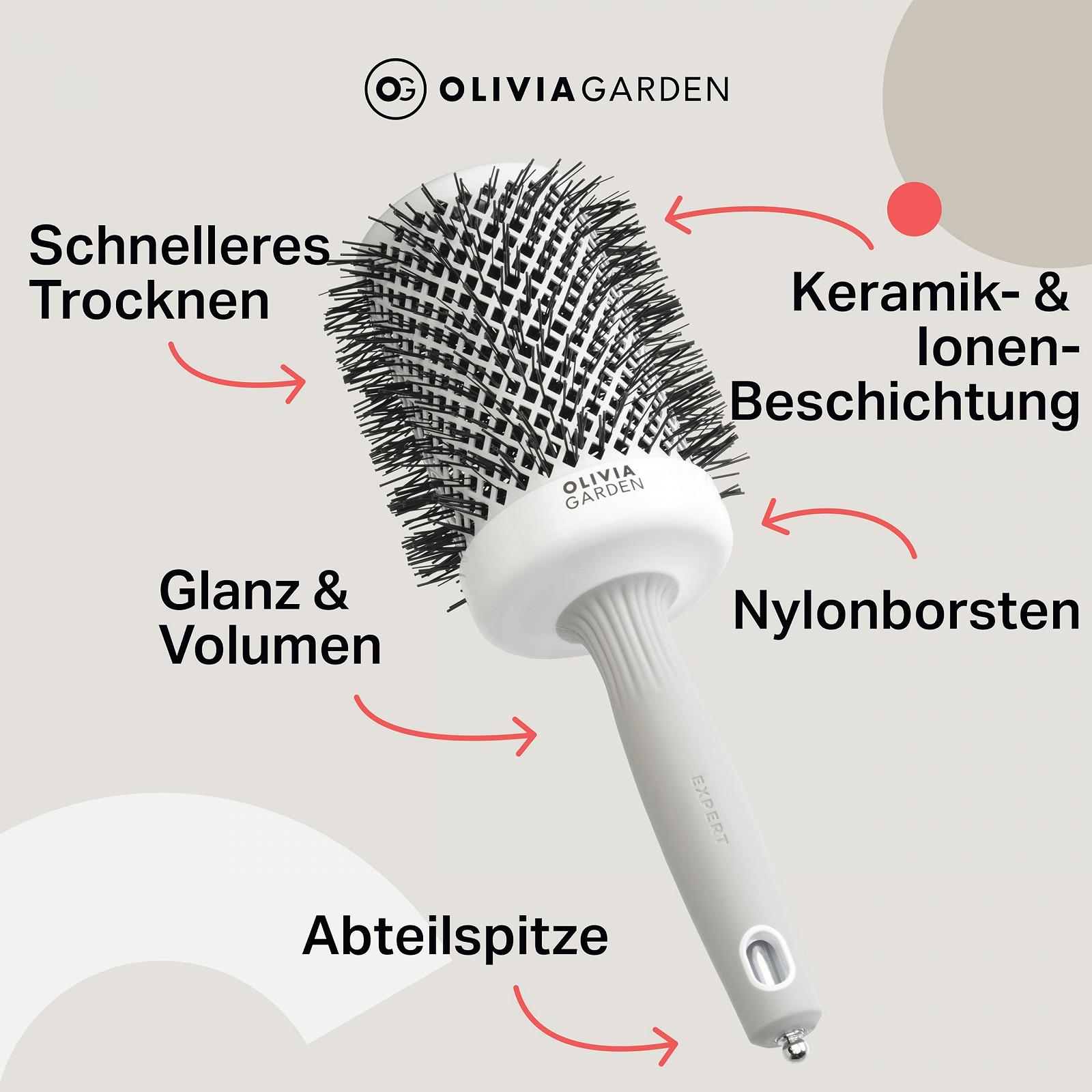 Щітка Olivia Garden Expert Blowout Shine кругла, антистатична, керамічна 65 мм, Біла та Сіра, фото №8