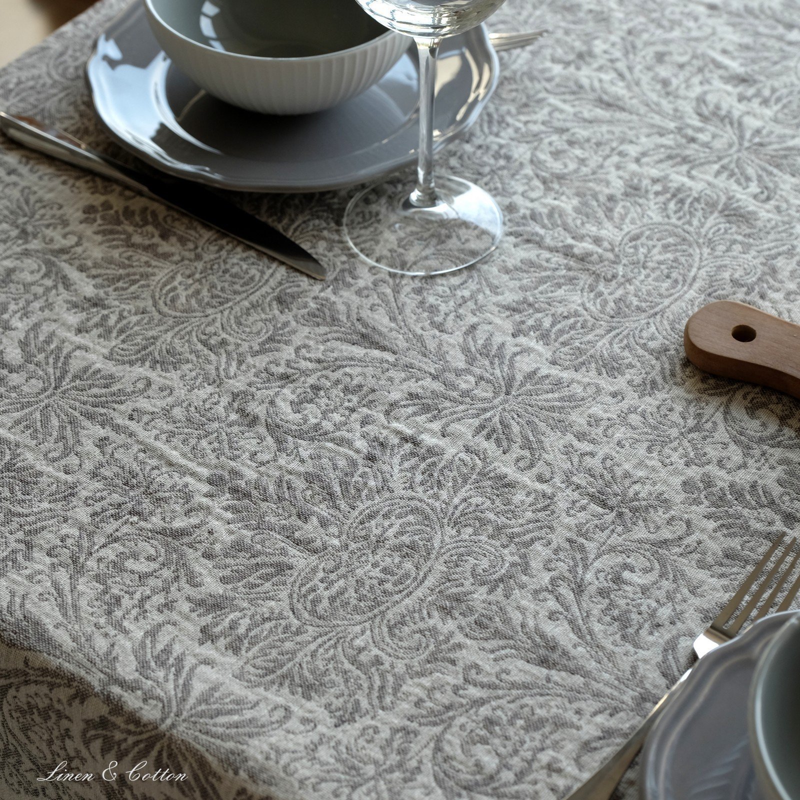 Скатертина Linen & Cotton Hercus жакардова дамастова 53% льон 47% бавовна, фото №4
