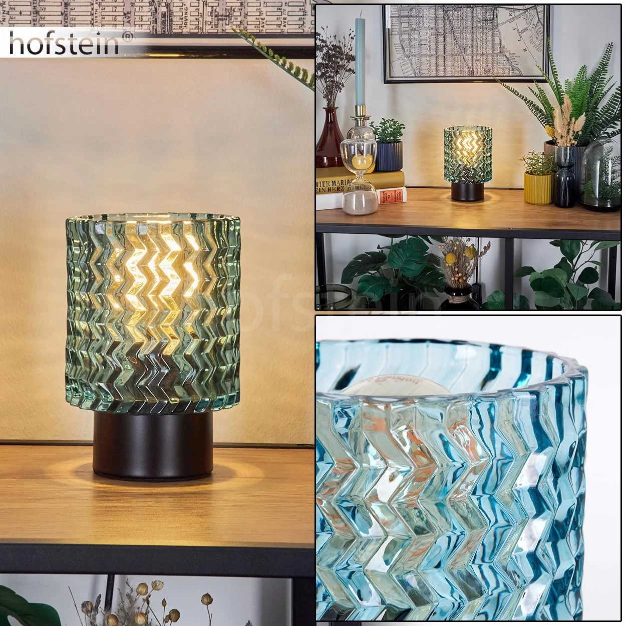 Настільна лампа Falgorosa Метал / Скло Скляний плафон 11 см 1 x E27 Чорний / Синій, фото №2