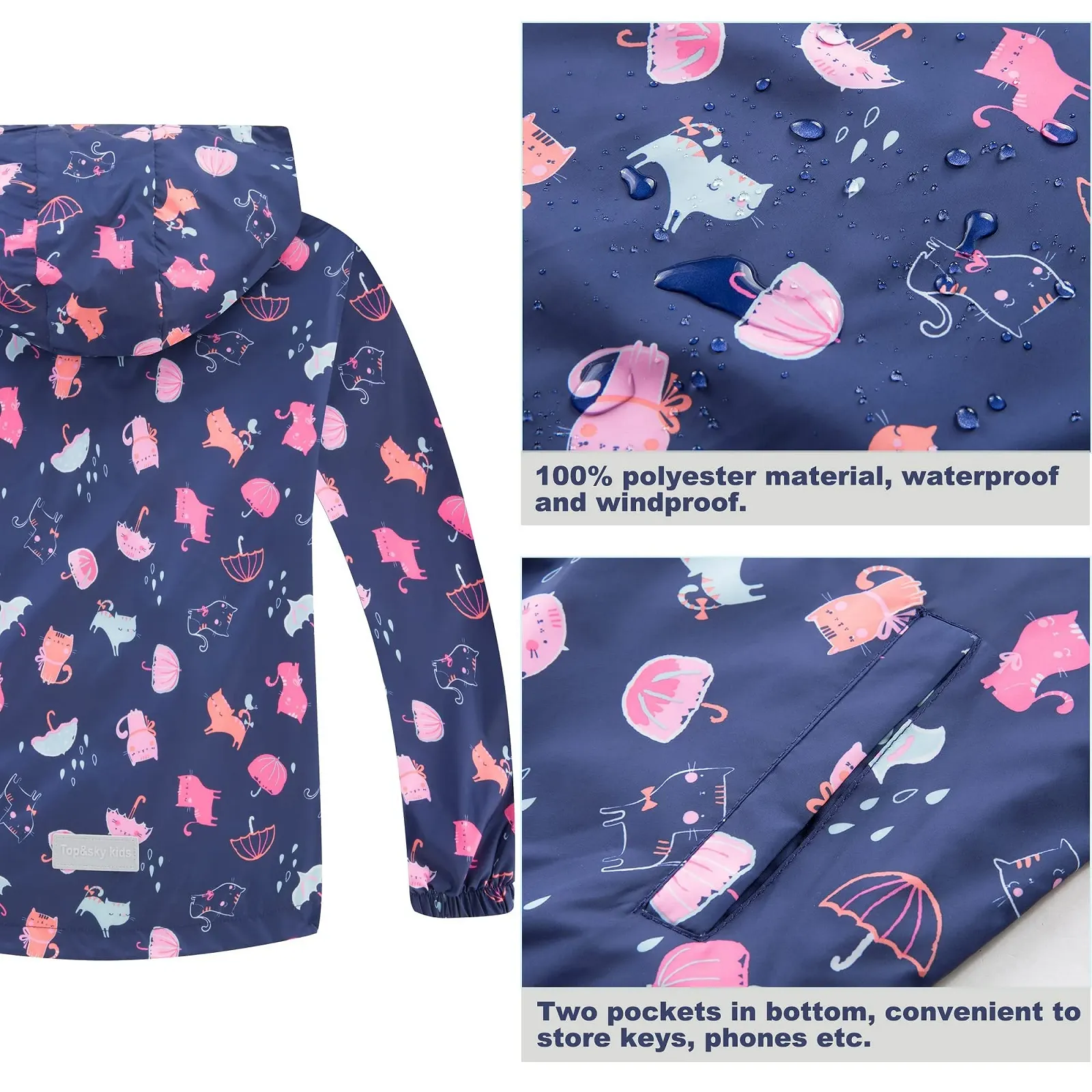 Дитяча дощова куртка Fewlby з капюшоном для активного відпочинку, водонепроникна, фото №6