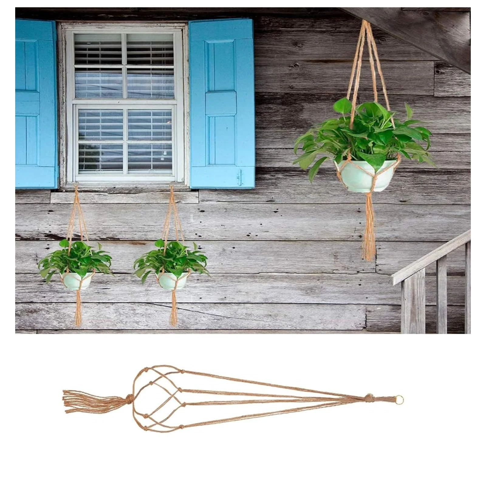 Набір підвісних кошиків WenTigDY 2 шт. макраме 122 см у стилі бохо з бавовни, фото №7