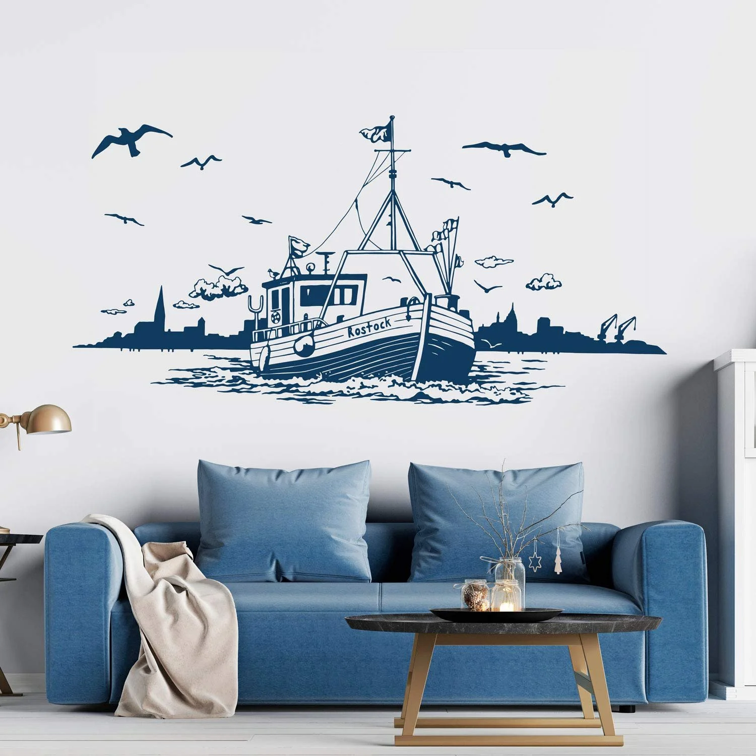 Наклейка на стіну M2164 Човен з горизонтом Ростока та чайками 47 x 100 см Темно-сірий, фото №4 Наклейка на стіну M2164 Човен з горизонтом Ростока та чайками 47 x 100 см Темно-сірий, фото №4