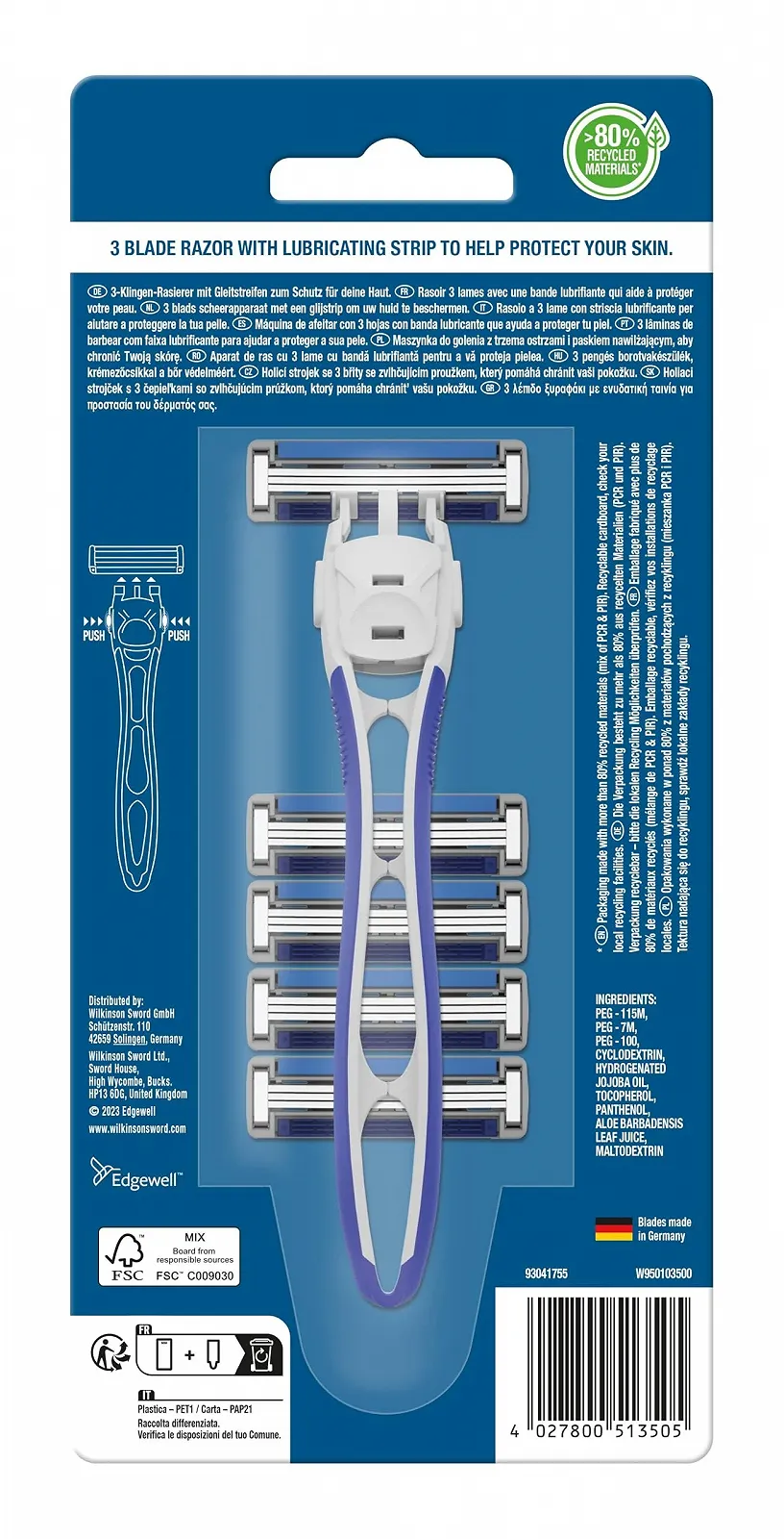 Бритва Wilkinson Sword Extra 3 Essentials Hybrid с 4 сменными картриджами, фото №2 Бритва Wilkinson Sword Extra 3 Essentials Hybrid с 4 сменными картриджами, фото №2