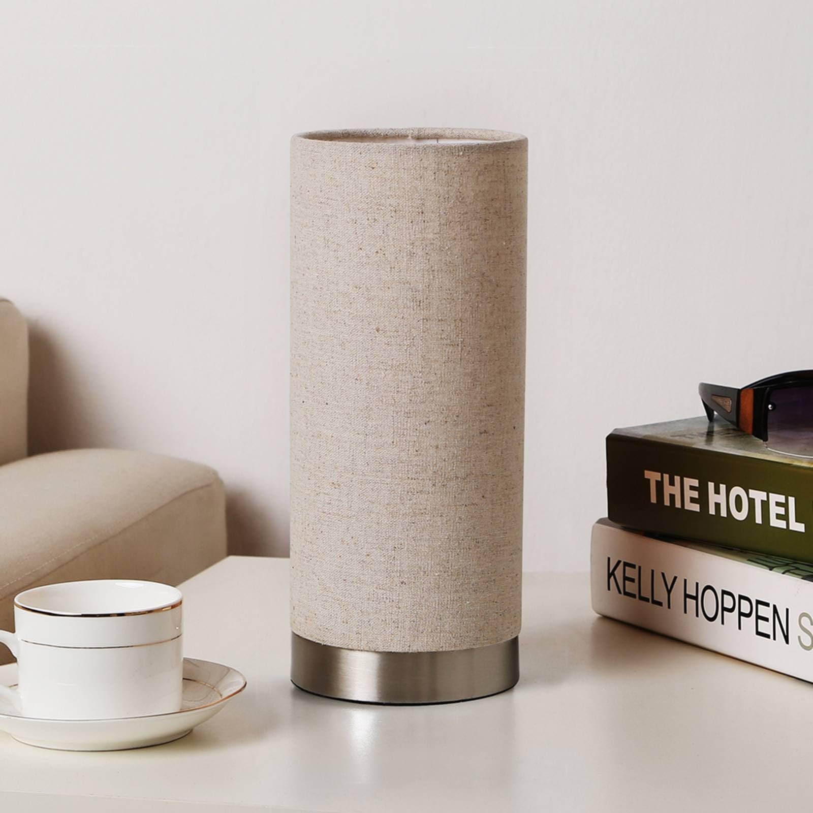 Настільна лампа Lindby Ronja Modern Кремова Тканина 1 лампа E14 з димером, фото №4