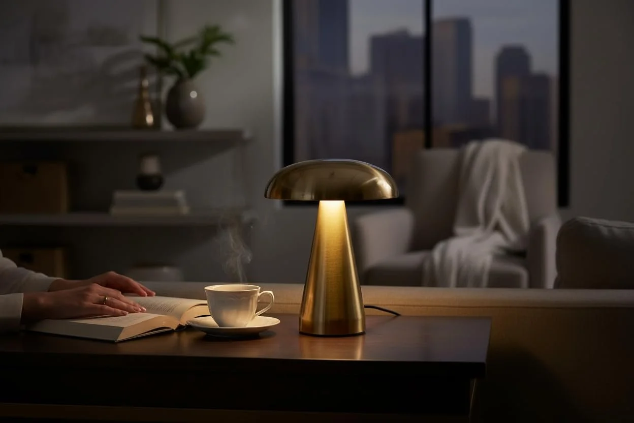 Настільна лампа Coen Bakker LED дизайн гриб бездротова акумуляторна сенсорна USB 3 режими світла золотиста, фото №1