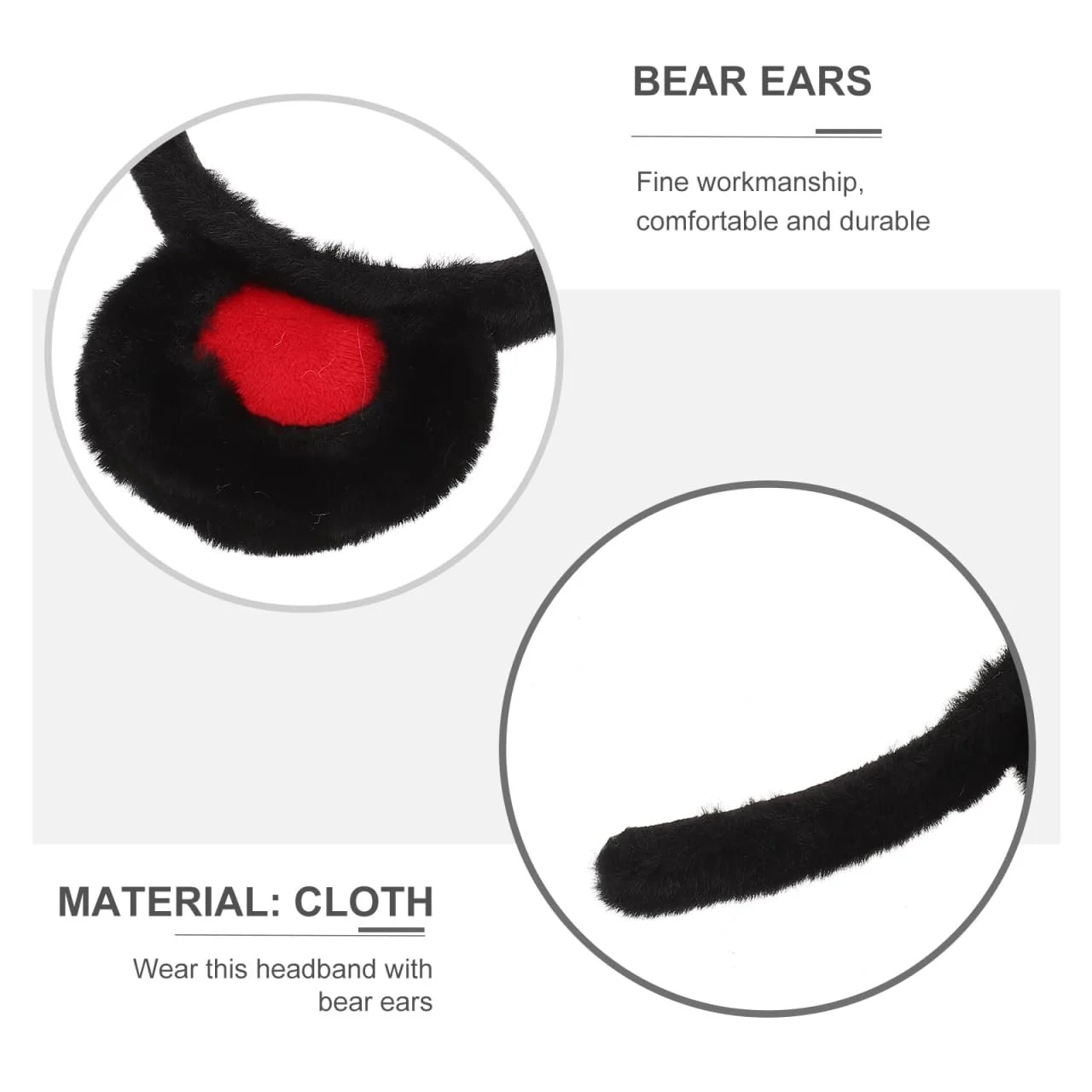 Обруч на голову Ведмежі Вушка Чорний Червоний, фото №3