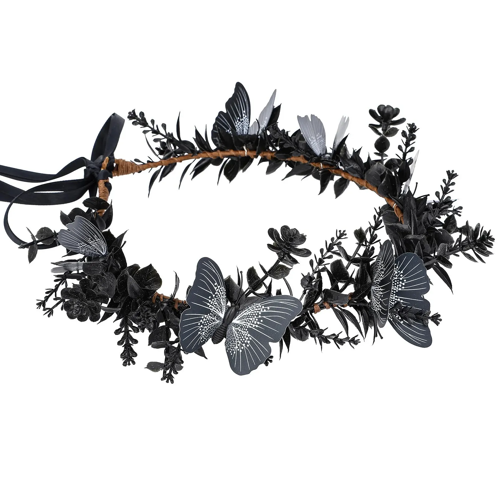 Вінок з чорних квітів MOSTORY з метеликом для жінок, фото №1
