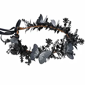 Венок из черных цветов MOSTORY с бабочкой для женщин - Фото 1
