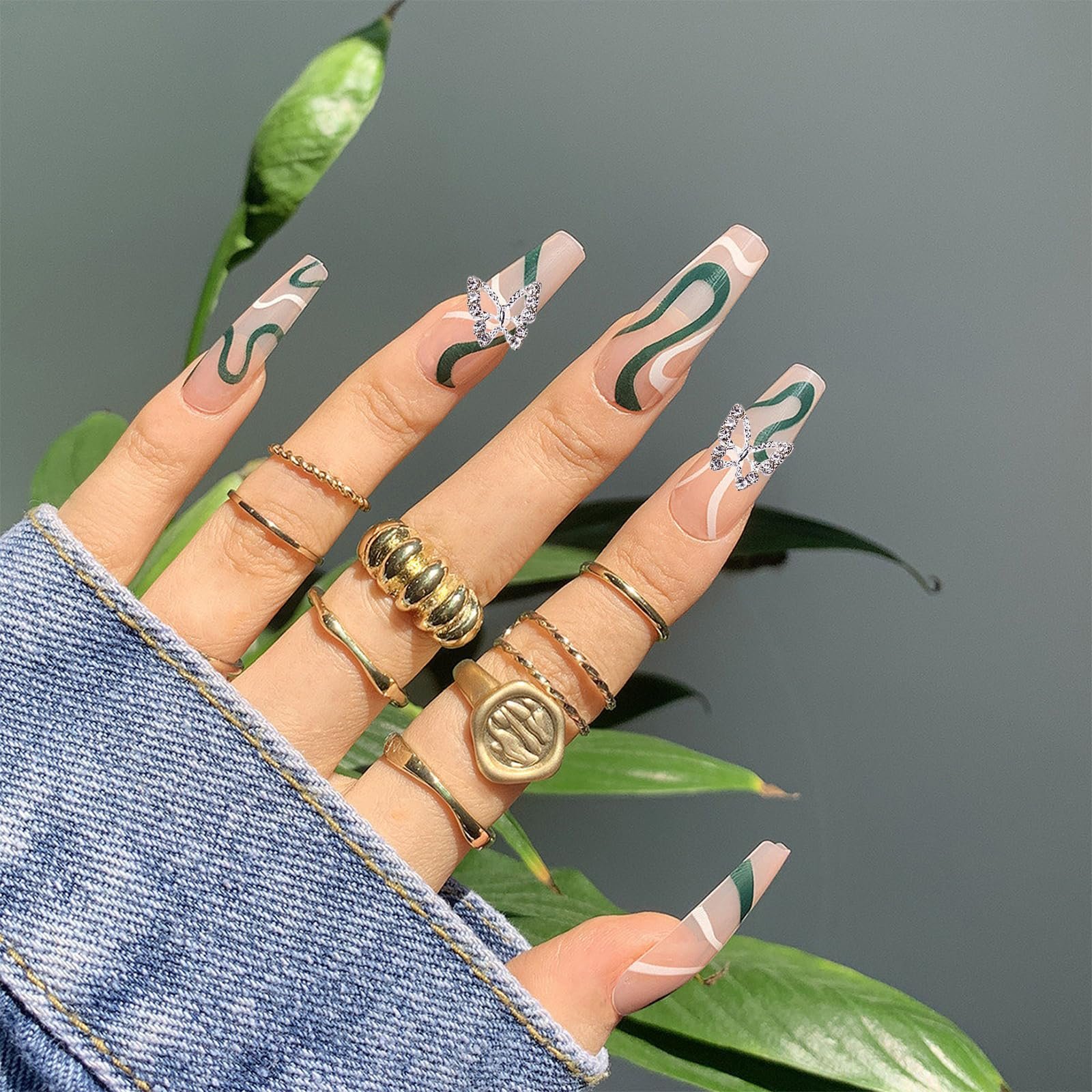 Подвески для ногтей Бабочки из сплава 10 шт серебристые металлические украшения для ногтей в форме бабочек хрустальные драгоценности для ногтей, фото №4