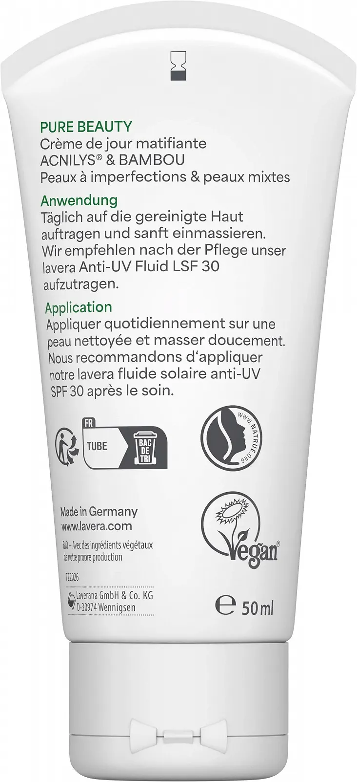 Матуючий денний крем lavera Pure Beauty з Acnilys та бамбуком 50 мл, фото №6