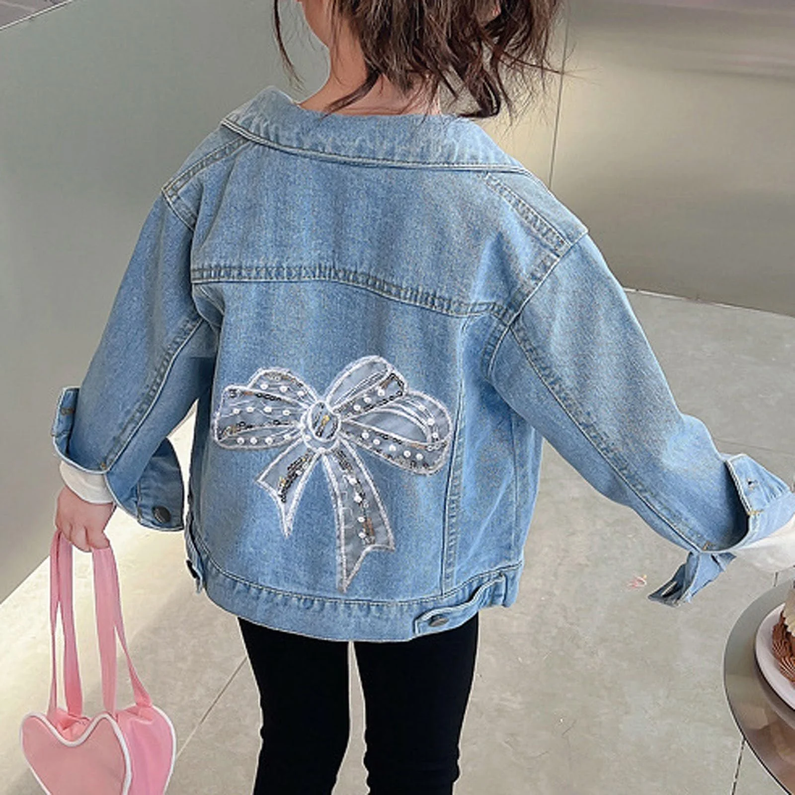 Джинсовая куртка Generisch Повседневная для девочек с элегантным бантом, фото №3