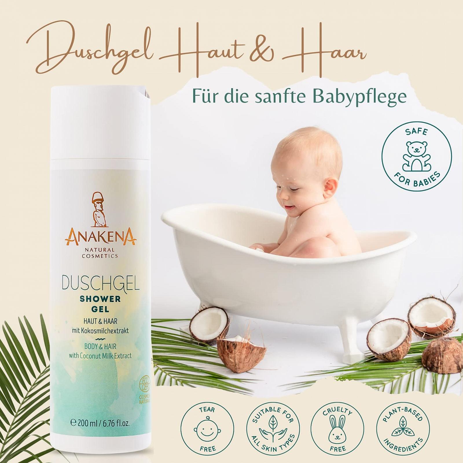 Гель для душу ANAKENA Natural Cosmetics Shower Gel Skin & Hair Tropical Fragrance з екстрактом кокосового молока 200 мл, фото №5