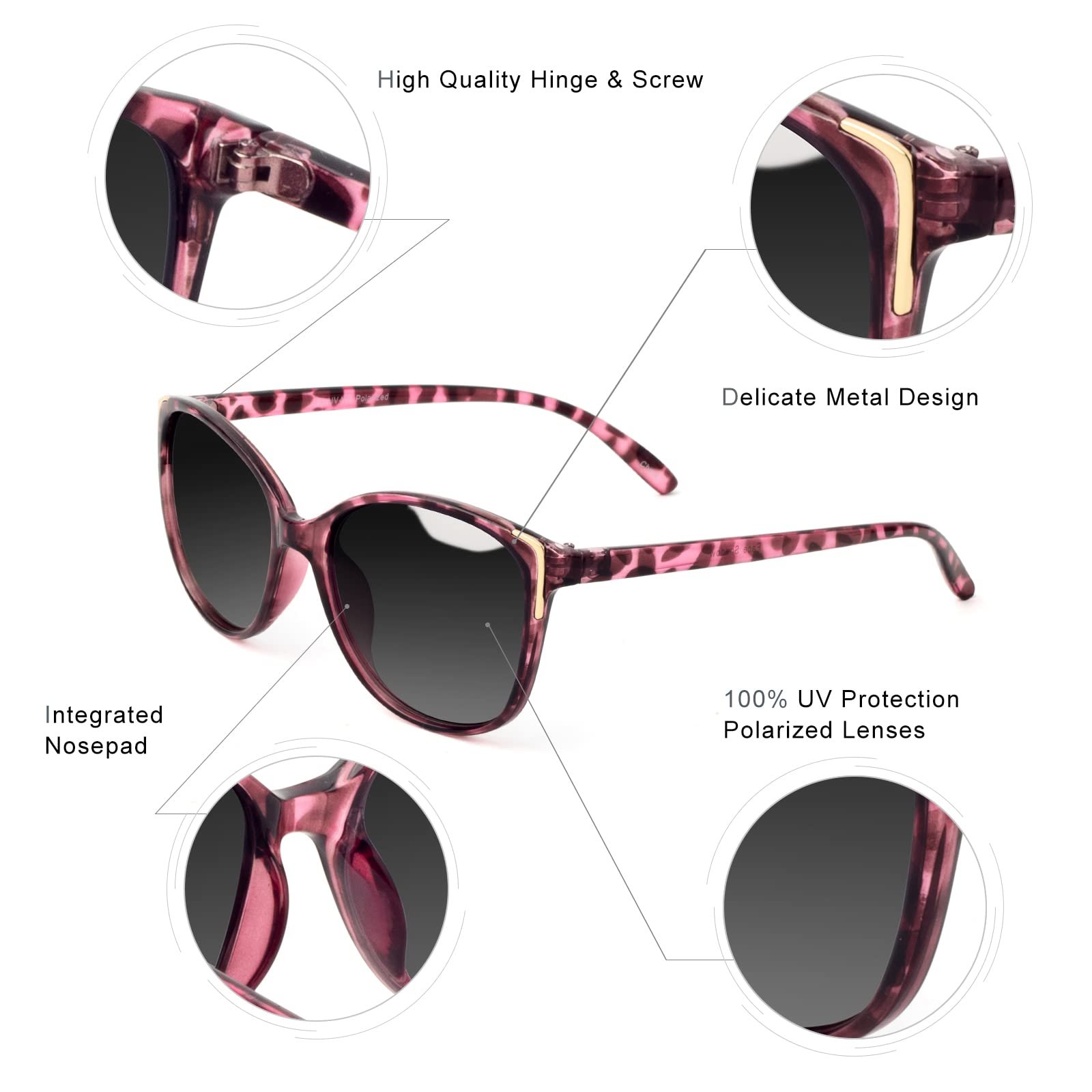 Сонцезахисні окуляри Cateye Face Shadow Поляризовані з UV400 захистом Металева декорація Сучасні Надлегкі Для вулиці, фото №5