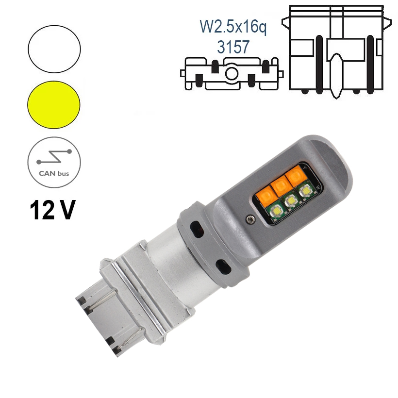 Автолампа для американских авто с обманкой Terra P27/7W 3157 цоколь W2.5x16q, 3535x12smd белый желтый 12V, фото №2