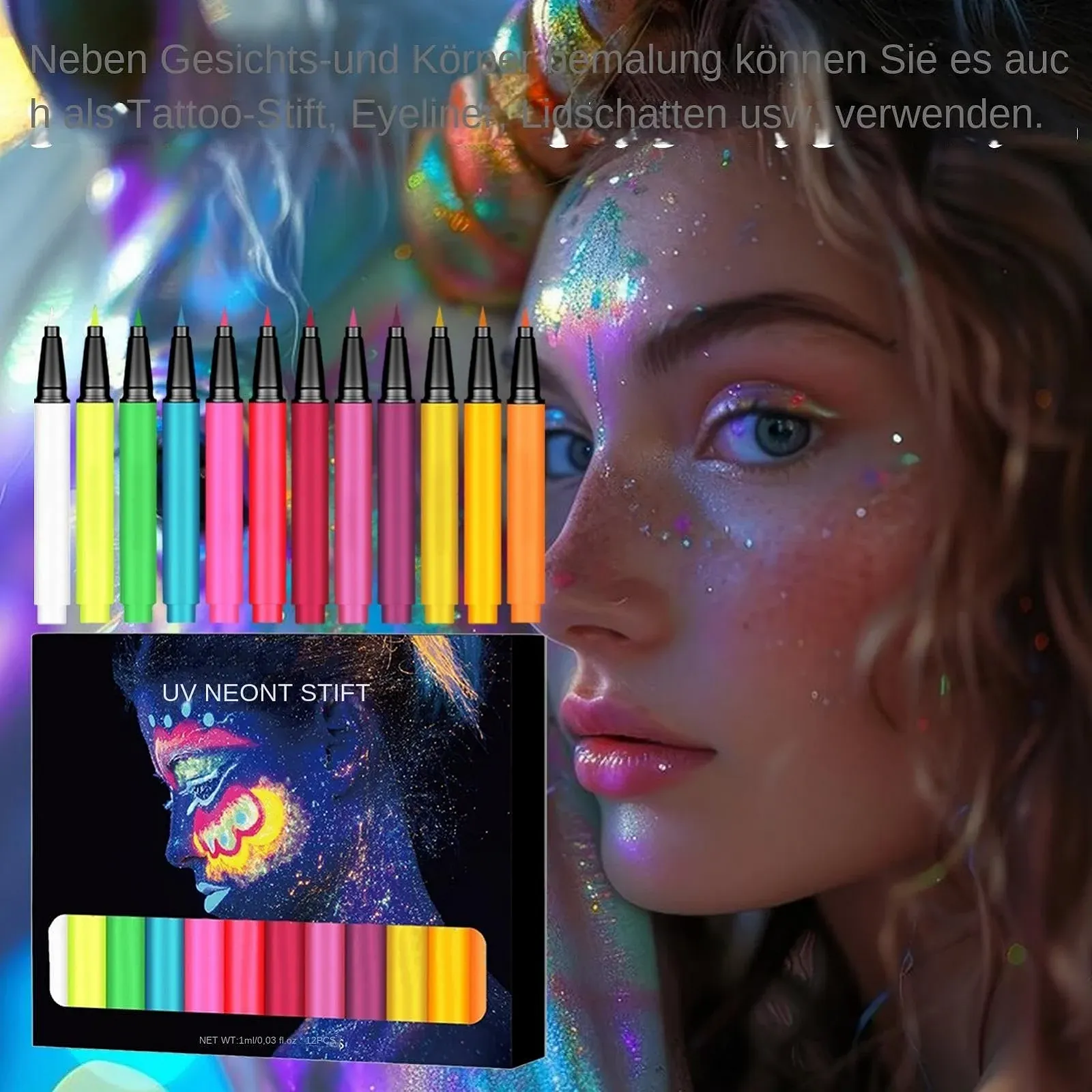 Неонова Підводка для очей , водостійка, стійка до розмазування, яскрава райдужна, фото №4