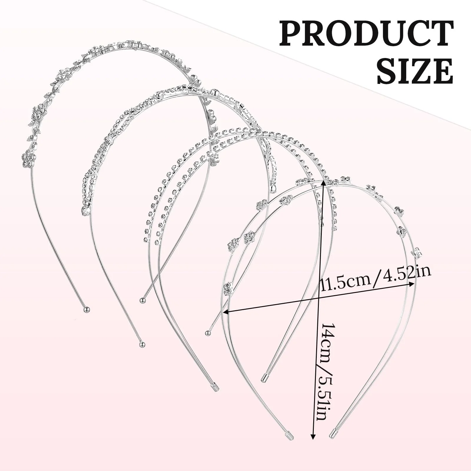 Набір обручів для волосся зі стразами сріблястого кольору (4 шт.), фото №3