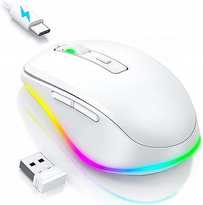 Мышь Беспроводная seenda LED, Перезаряжаемая, с Mouse Jiggler, Тихая 2.4G USB, DPI 2000, Белая - Фото 1