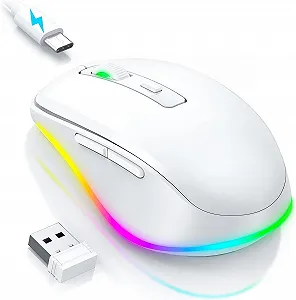 Мышь Беспроводная seenda LED, Перезаряжаемая, с Mouse Jiggler, Тихая 2.4G USB, DPI 2000, Белая - Фото 1