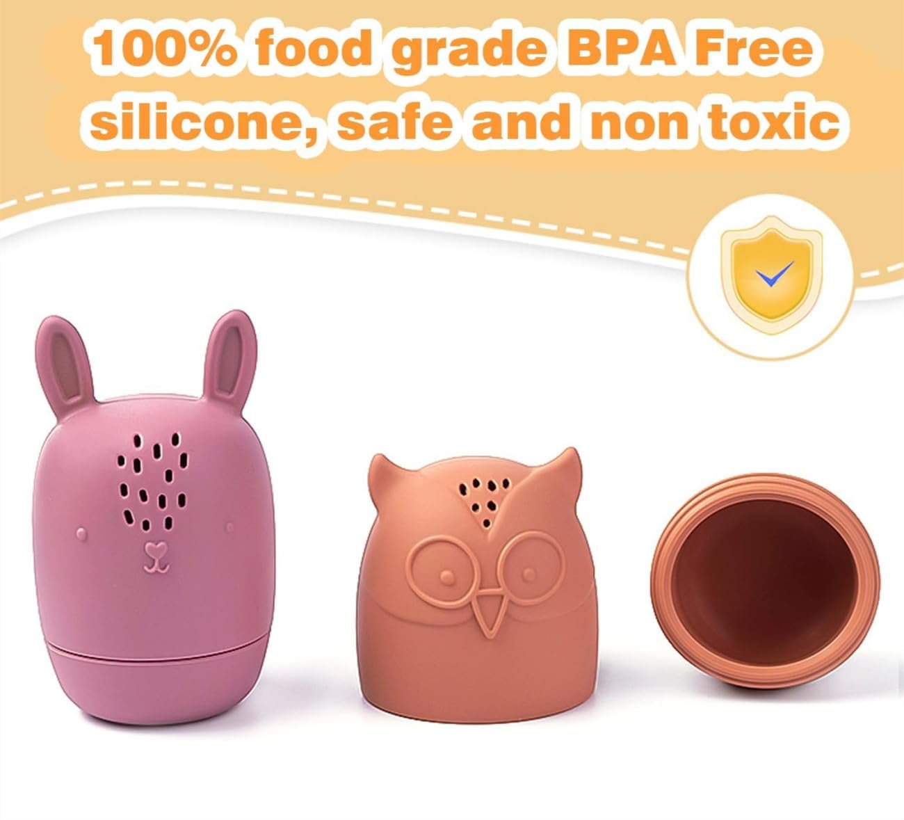 Іграшка для ванни Силіконові тварини, набір 4 шт (сова, кролик, кіт, ведмідь), фото №5