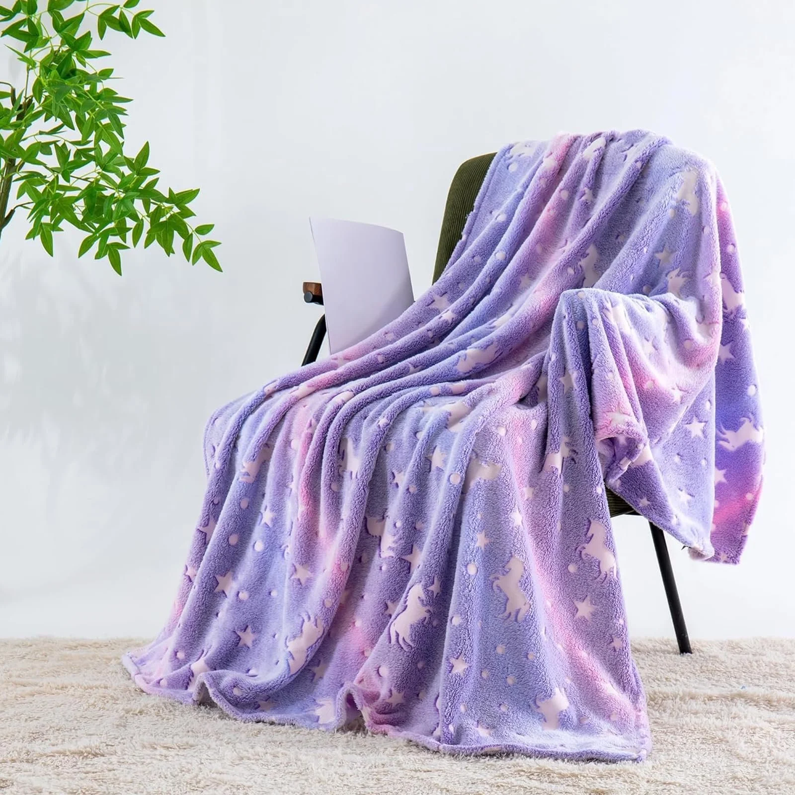 Одеяло Детское LXTOPN Unicorn Светящееся Фланелевое Флисовое Фиолетовый, 150 x 200 см, фото №5
