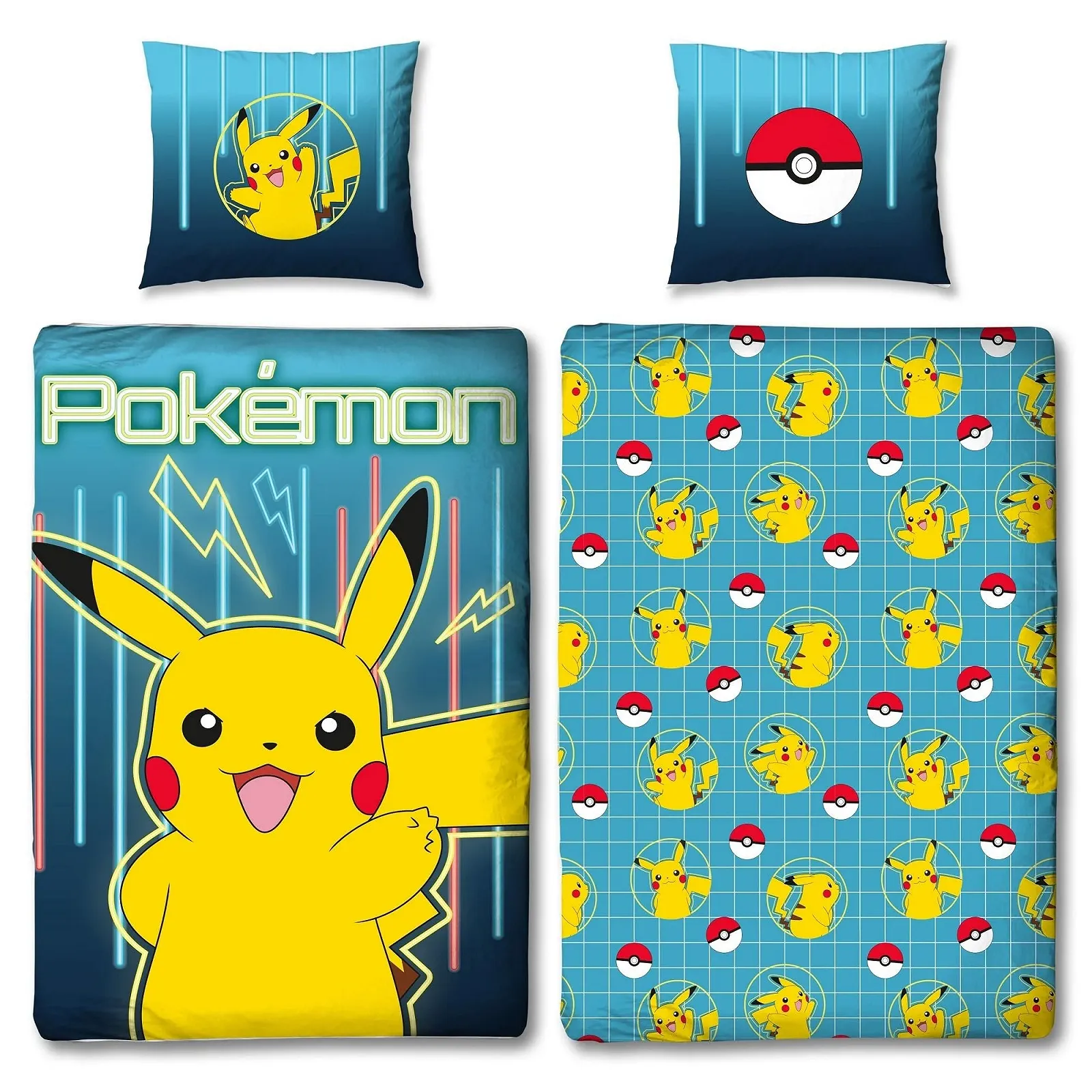 Комплект детского постельного белья Pokemon Pikachu 135 x 200 см 80 x 80 см хлопок линон на молнии Синий, фото №4