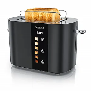 Тостер Arendo Stainless Steel 800W з сенсорним екраном, подвійними стінками, вбудованою насадкою для булочок, 6 рівнями підсмажування, центруванням хліба, дисплеєм залишкового часу та функцією пам'яті - Фото 1