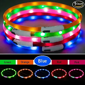 Ошейник LED USB Силиконовый Водонепроницаемый Регулируемый 3 режима Синий synthetic.ua - Фото 1