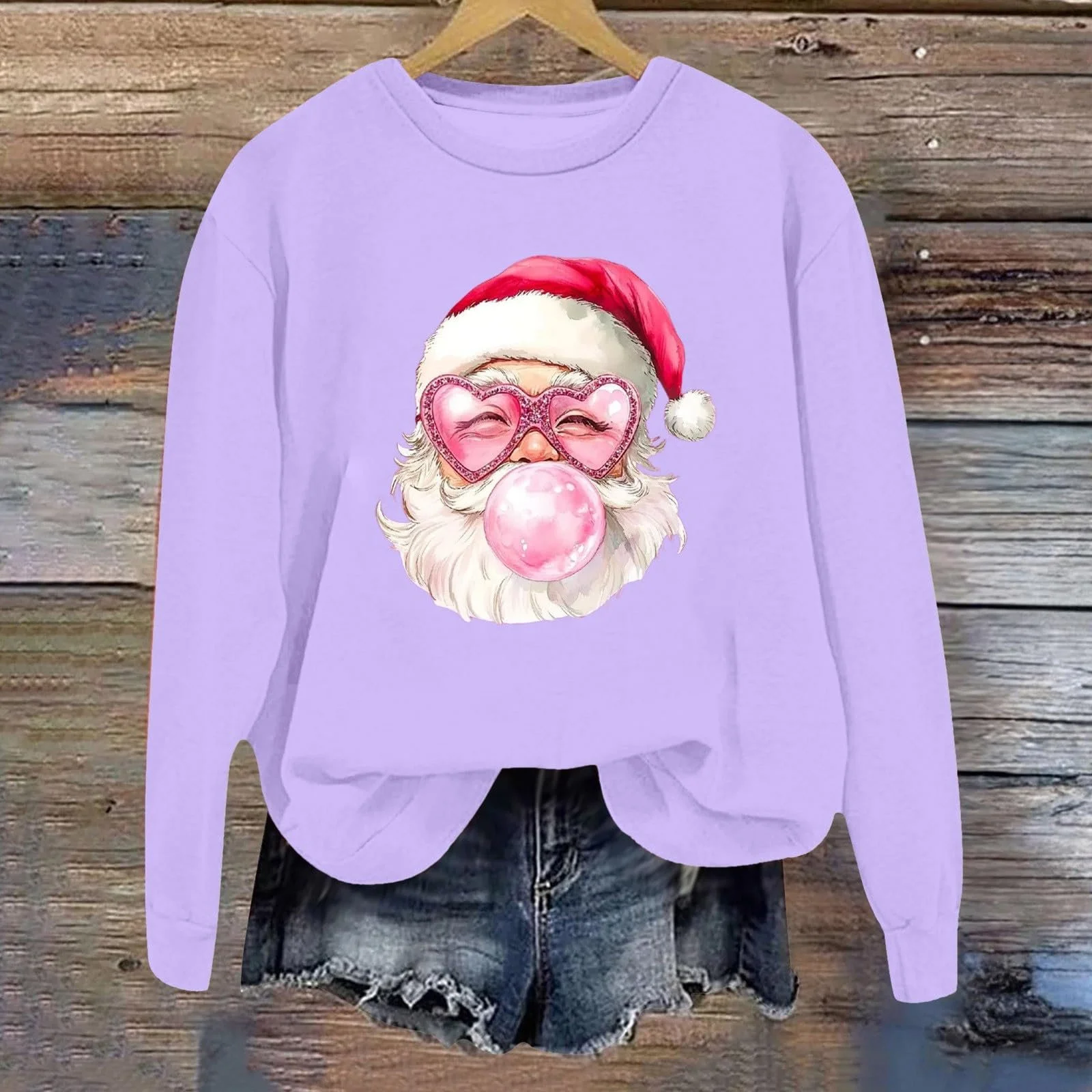 Женский Зимний Свитшот Праздничный Рождественский Принт Круглый вырез Винтажный Пуловер, фото №2