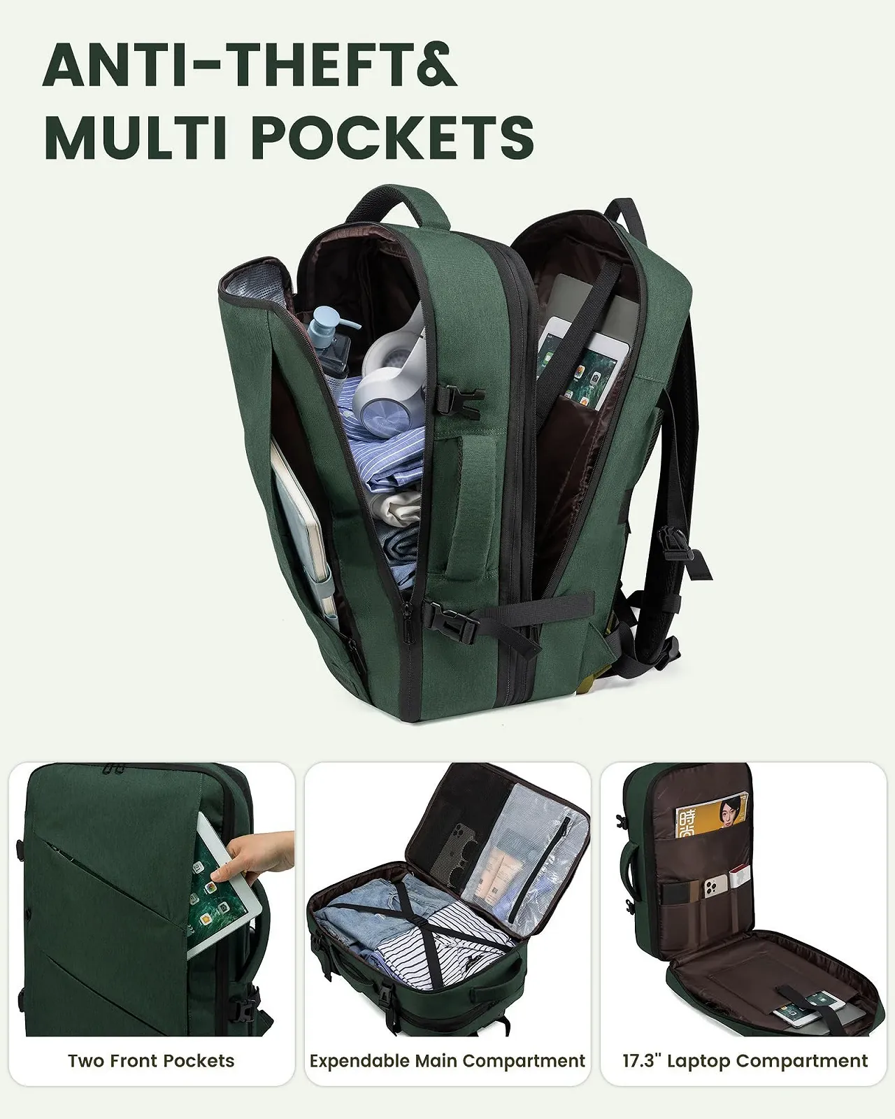 Рюкзак для ноутбука LOVEVOOK Expandable 17.3" Dark Green, фото №2 Рюкзак для ноутбука LOVEVOOK Expandable 17.3" Dark Green, фото №2